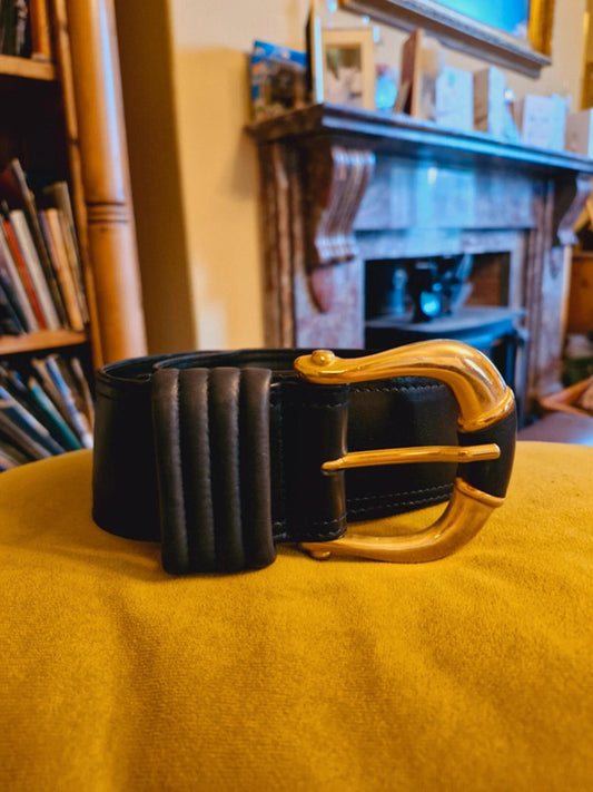 Chunky Leather Gold Buckle Belt