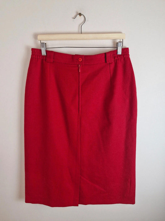 Red Midi Skirt Wool L