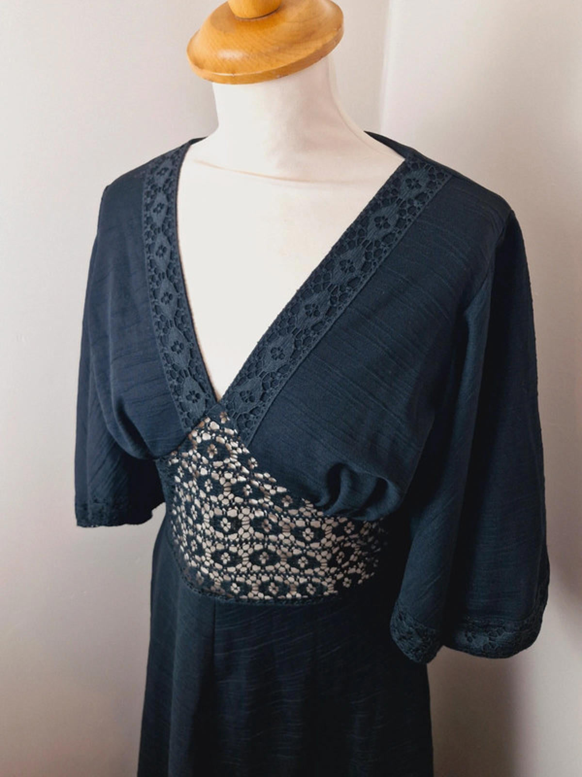 1970s Maxi Wide Sleeve Dress S