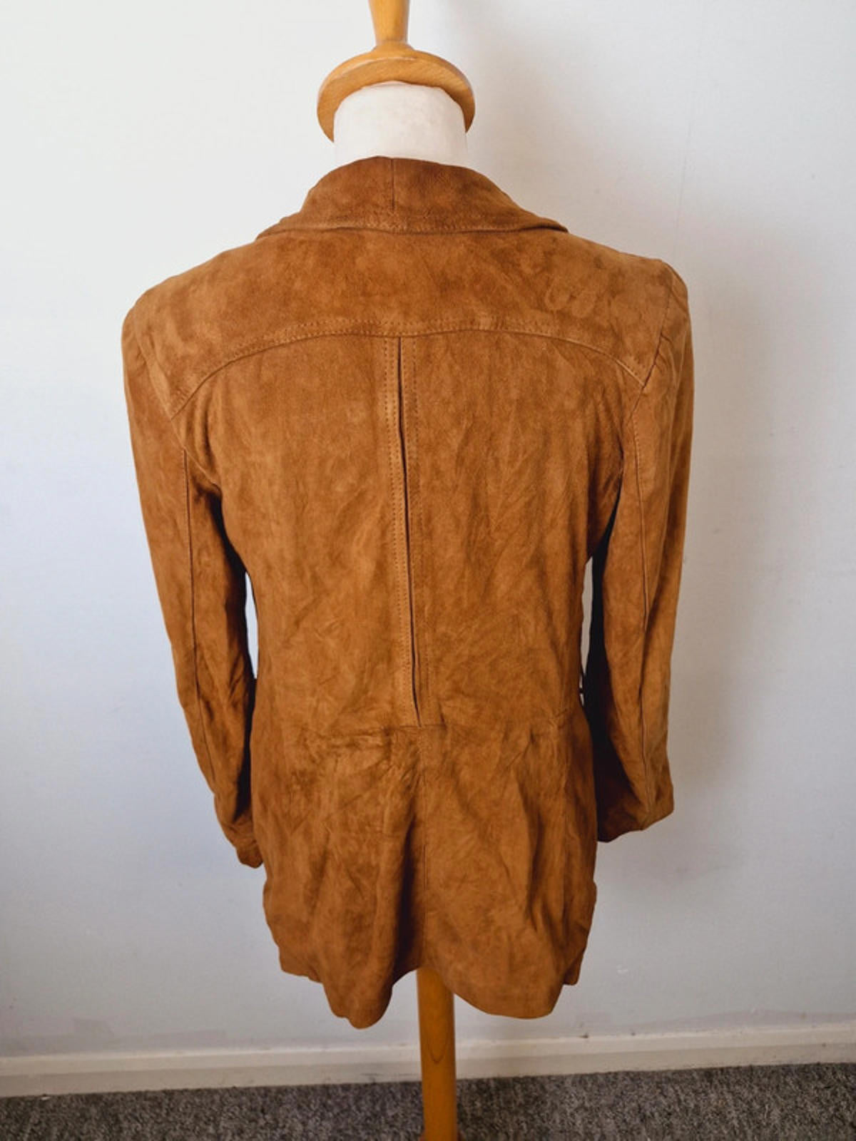 Womens Vintage 1970s 70s Tan Suede Leather Italian Jacket Blazer Coat S