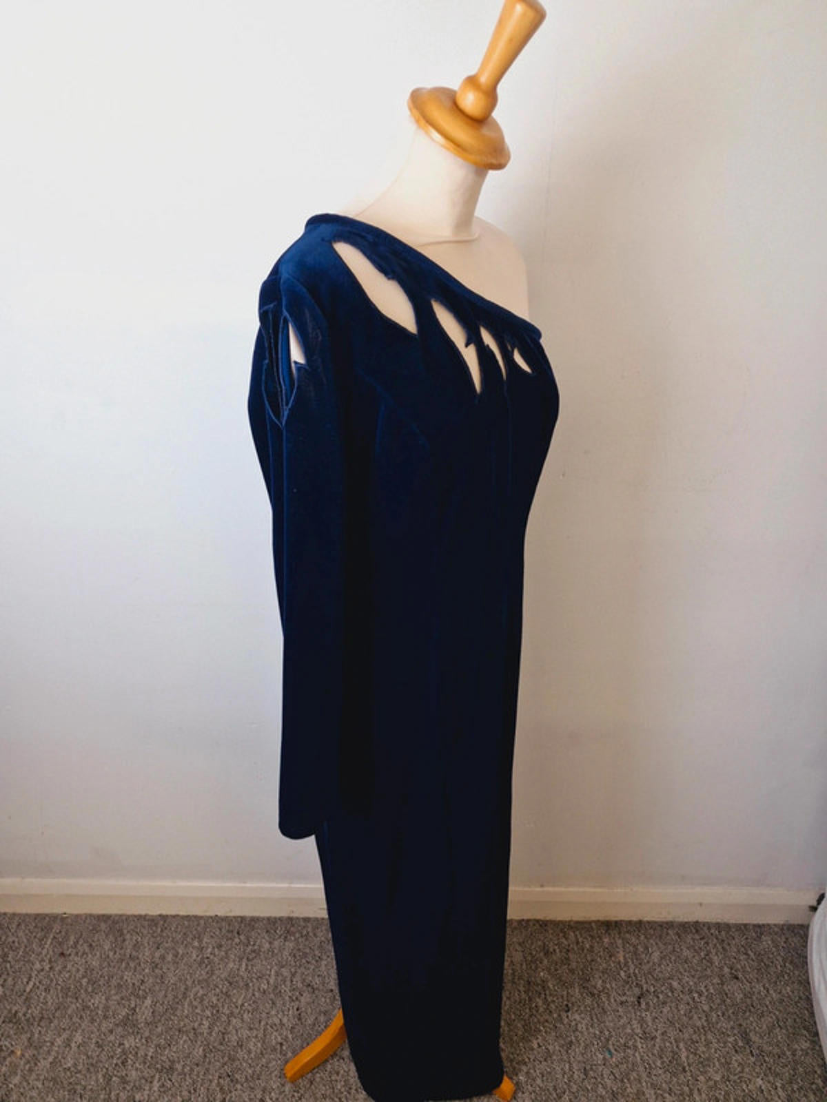 Womens Vintage One Shoulder Long Maxi Velvet Dress L