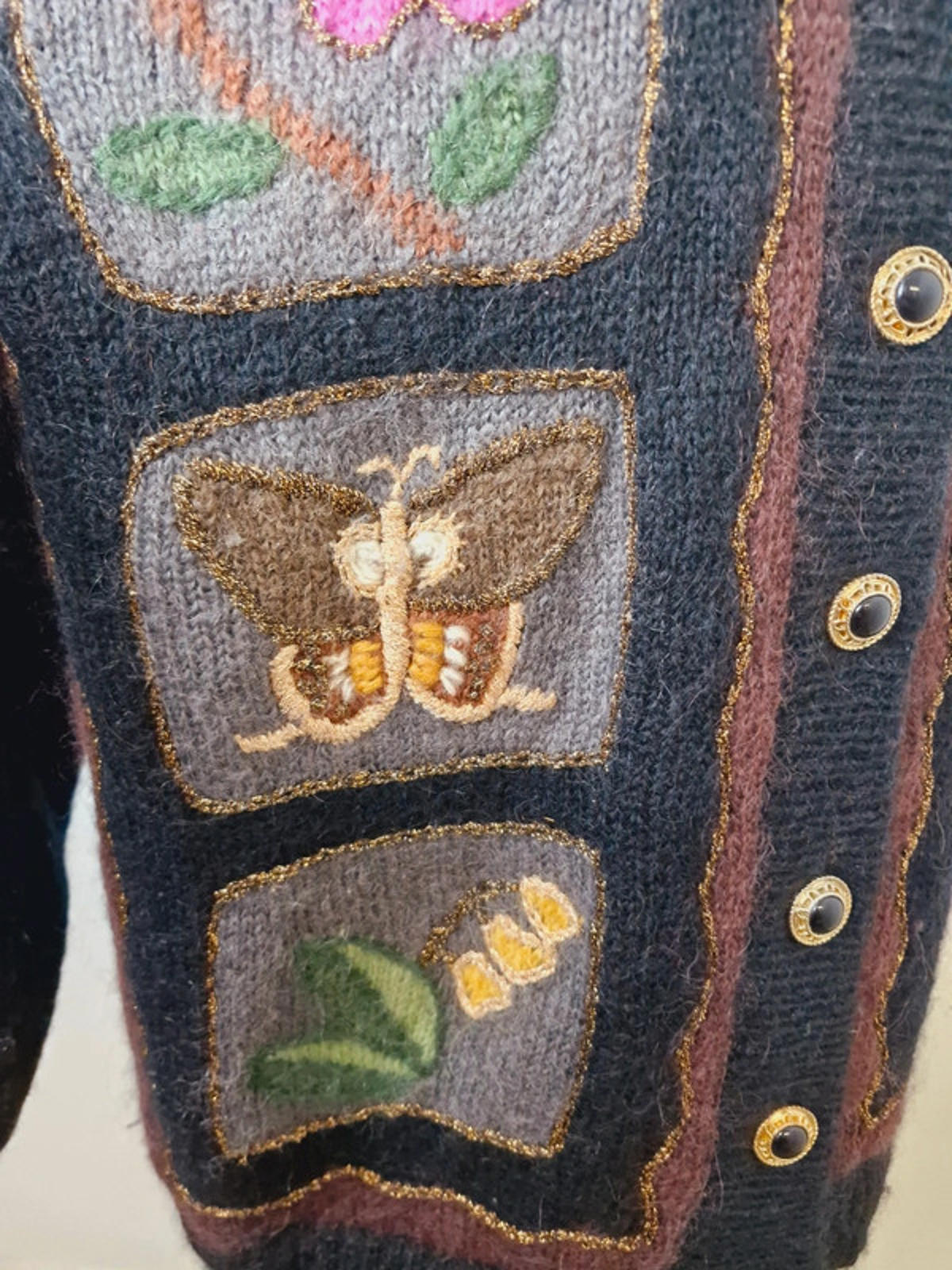 Womens Vintage Mohair Blend Black Cardigan Jacket Jumper L UK16