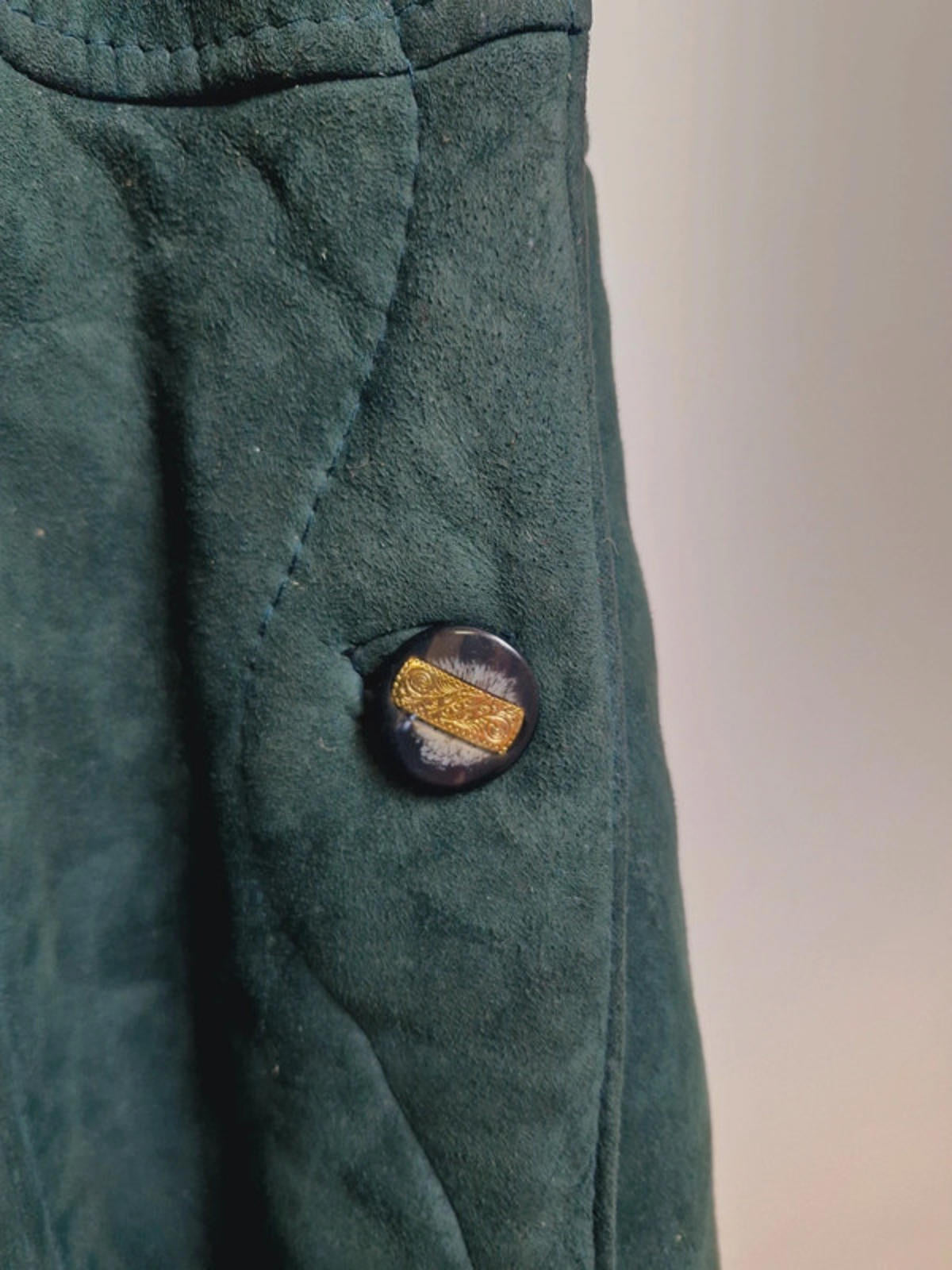 Womens Vintage Green Suede Sheepskin Shearling Coat Jacket Embroidered L UK16
