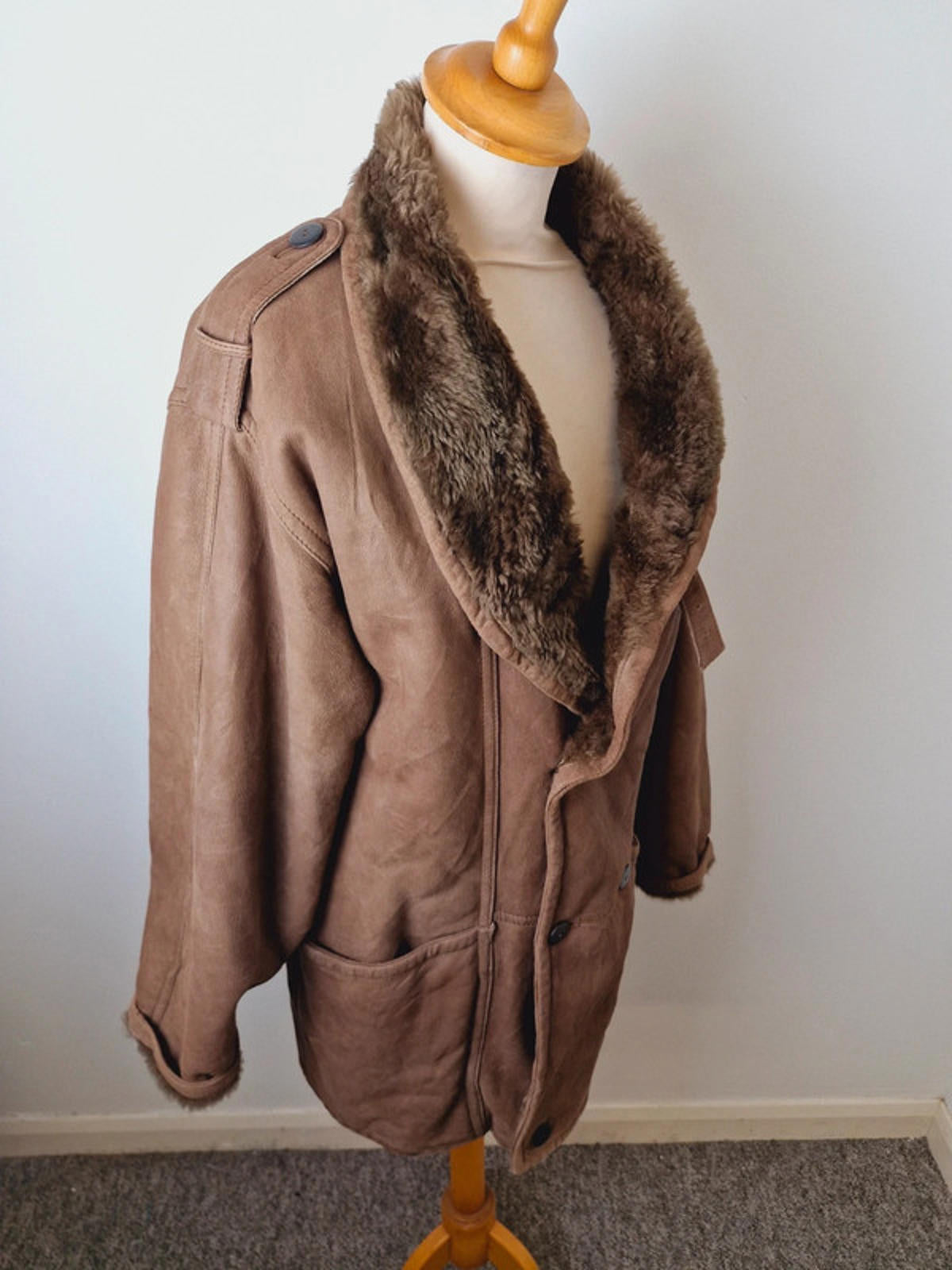 Mens Vintage Leather Suede Sheepskin Shearling Coat Jacket M