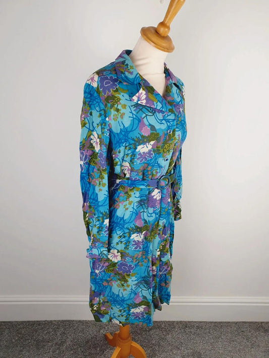 Womens Vintage retro 1970s 70s funky long sleeve shirt dress midi M