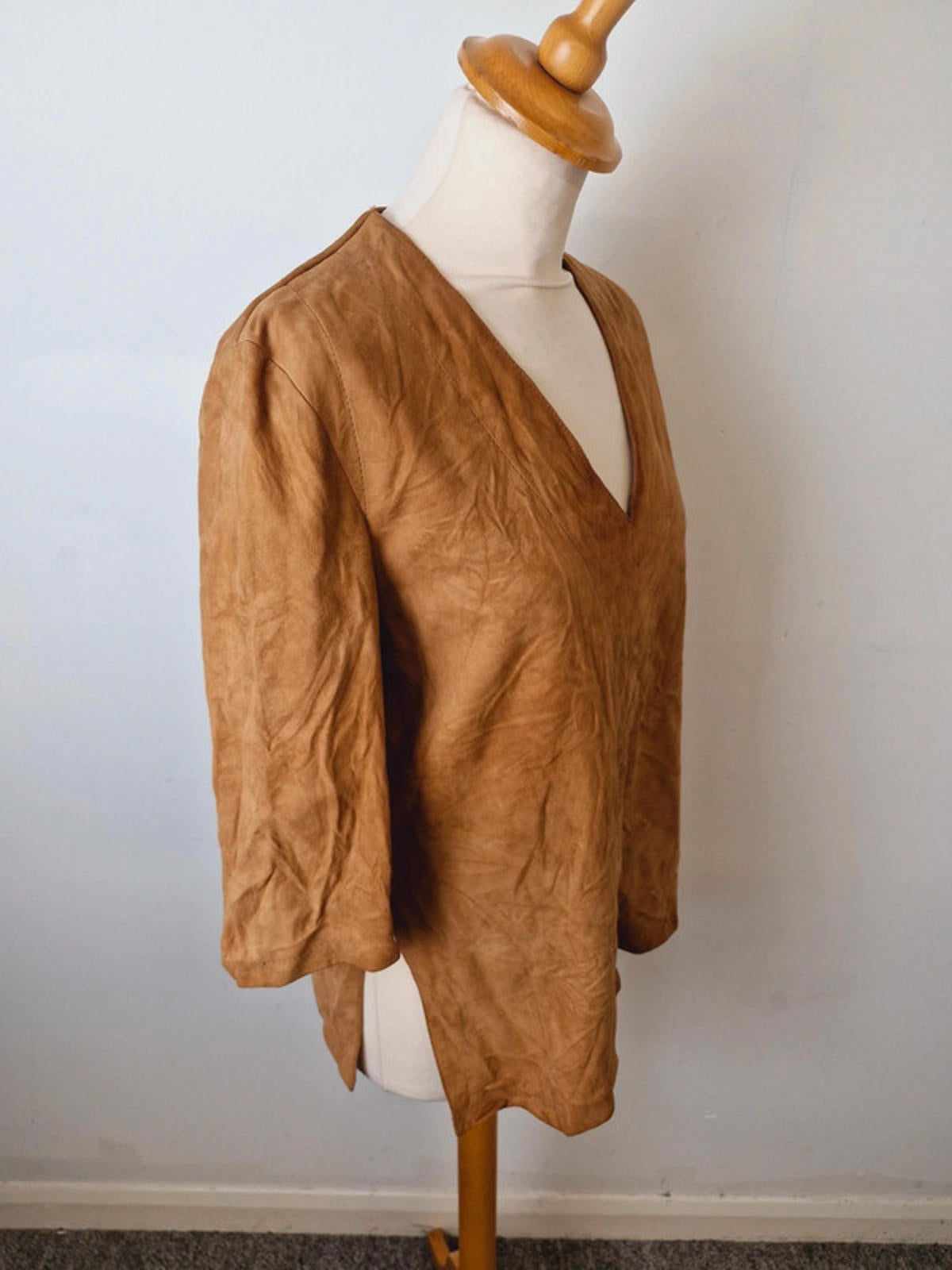 Womens Vintage 1970s 70s Tan Suede Leather Top Italian Boho Western S