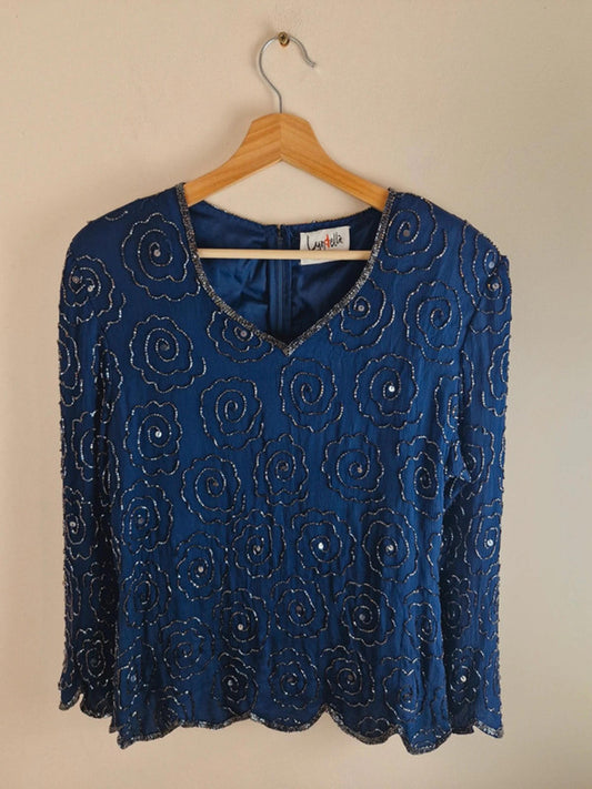 1980s Silk Beaded Top S UK10