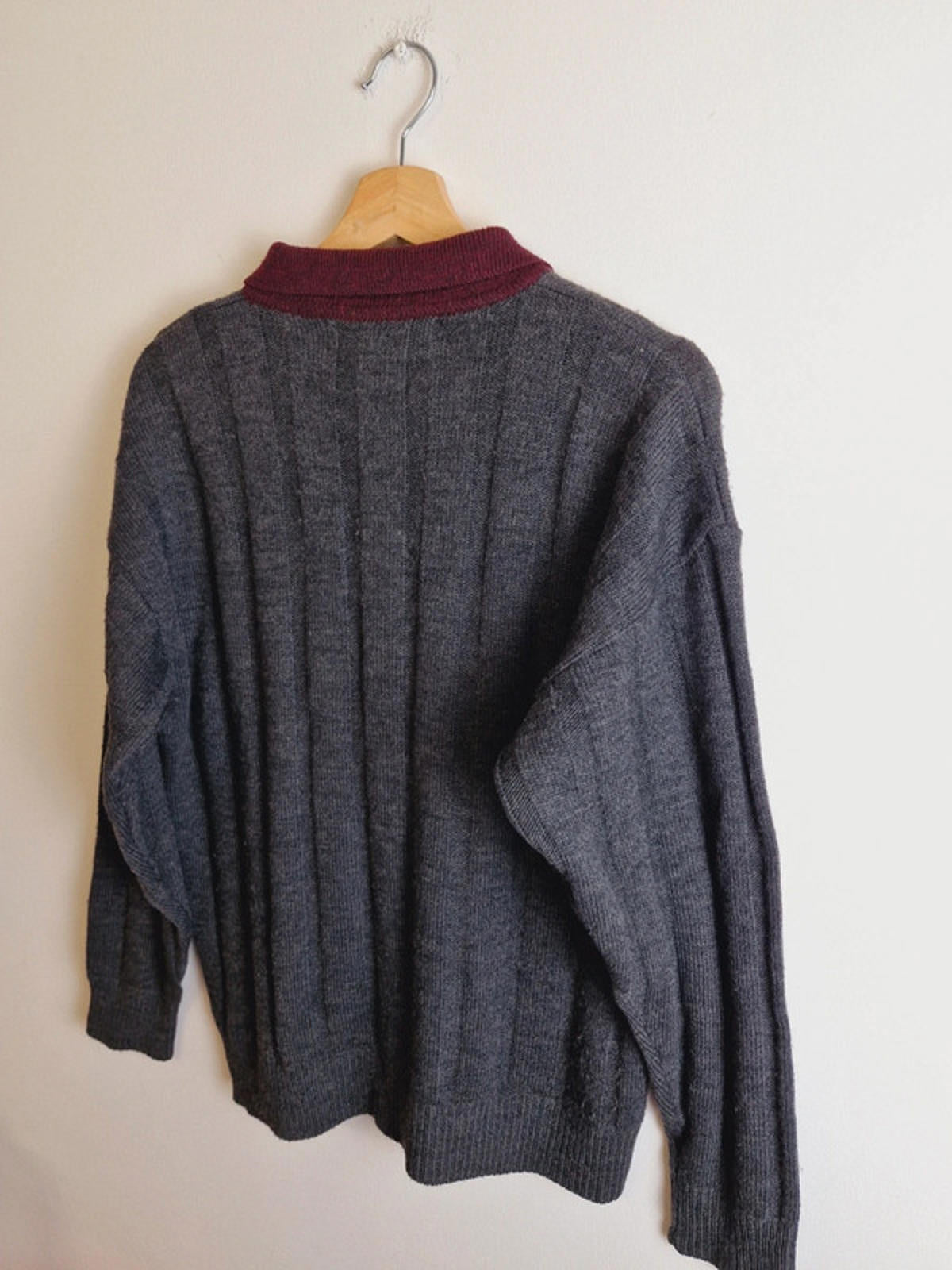 Mens Vintage Retro Grey Knitted Jumper Sweater Top M L