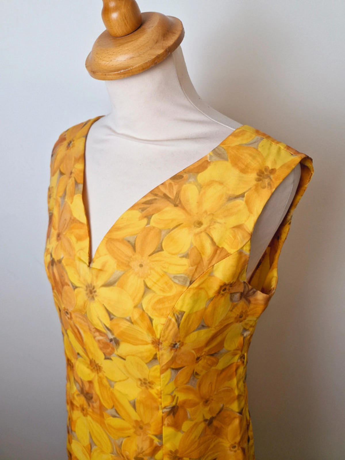 Womens Vintage 1960s 60s Yellow Floral Shift Dress Handmade M UK12