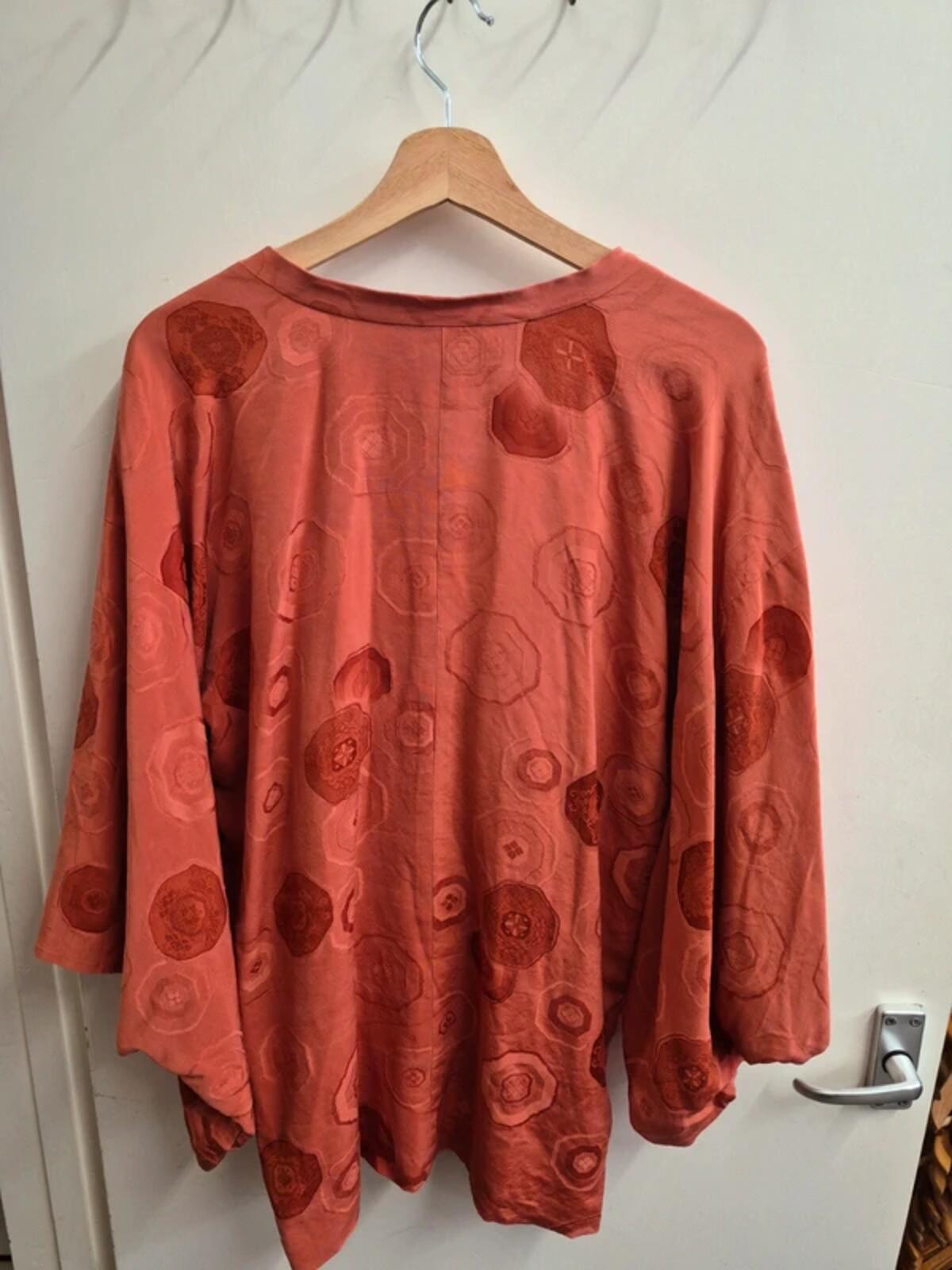 Vintage Silk Short Kimono Japanese Jacket Top Orange Wide Sleeve UK12 M