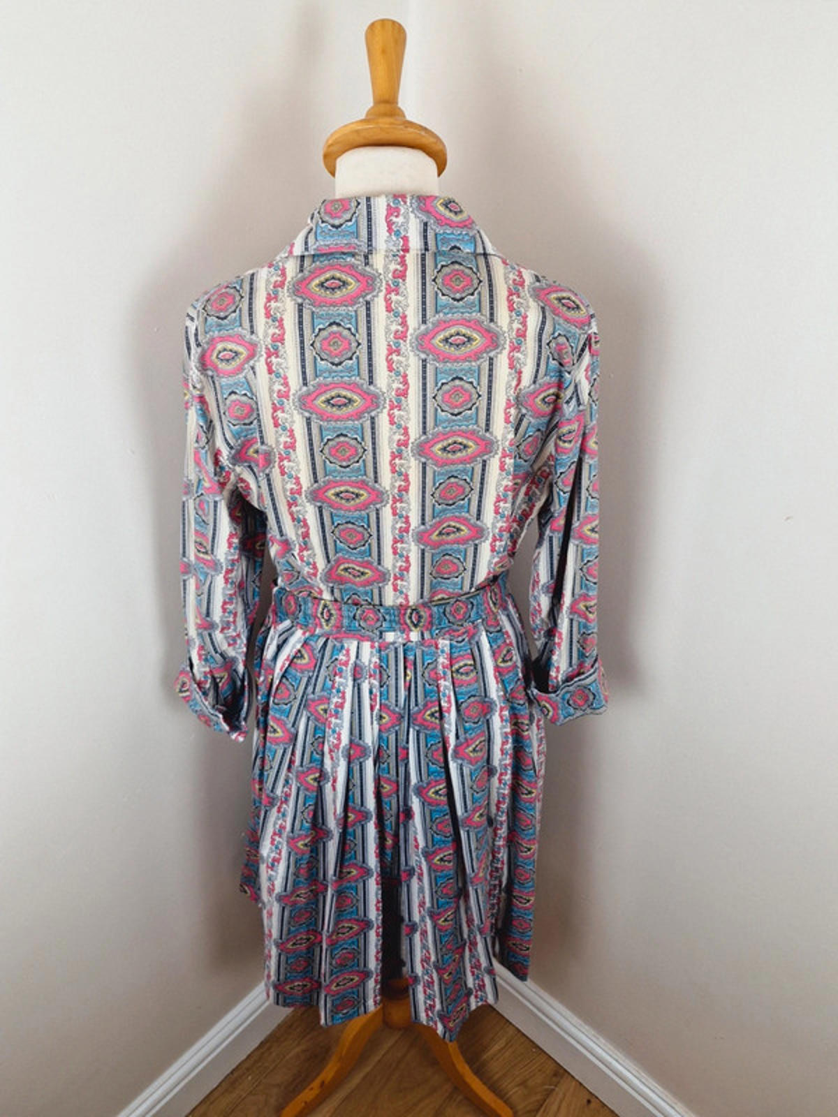 Womens Vintage 1950s 50s Shirtdress Dress Aline Long Sleeve XS