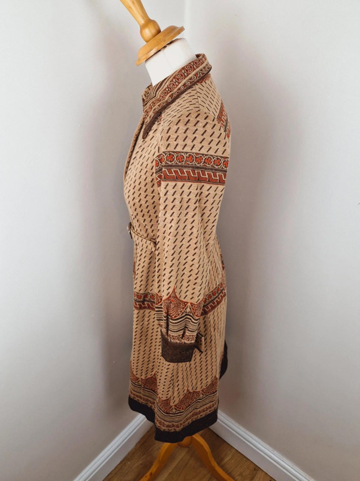 Womens Vintage 1970s 70s Collar Long Sleeve Shirt Dress S