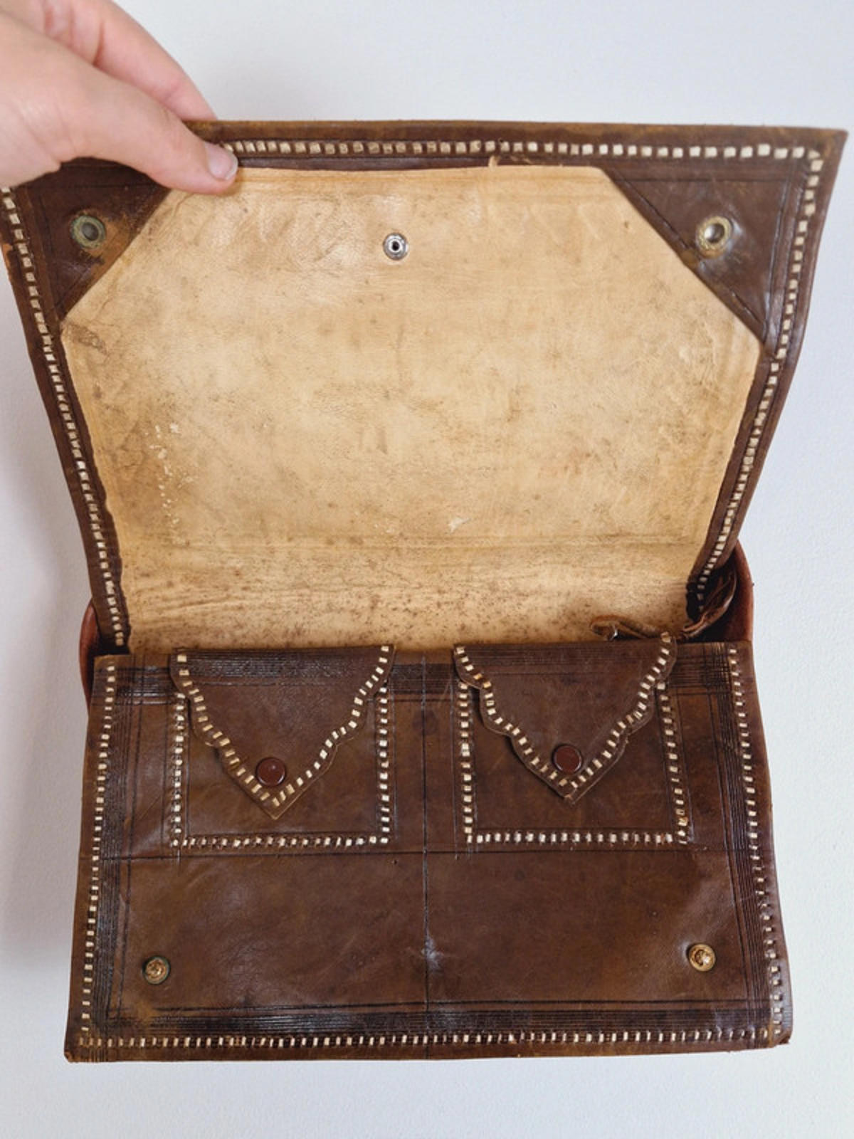 Womens Vintage 1950s 50s Leather Tooled Handbag Bag Unusual