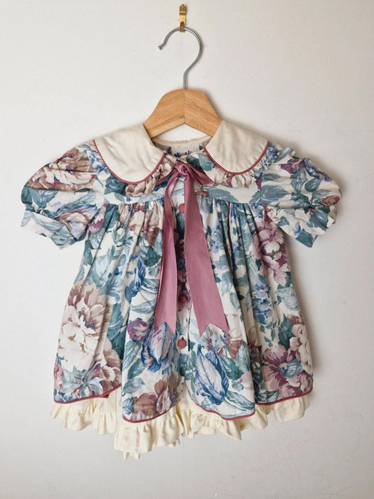Kids Girls Childrens Vintage Dress Cottagecore Collar Bow 6 12 Months Baby