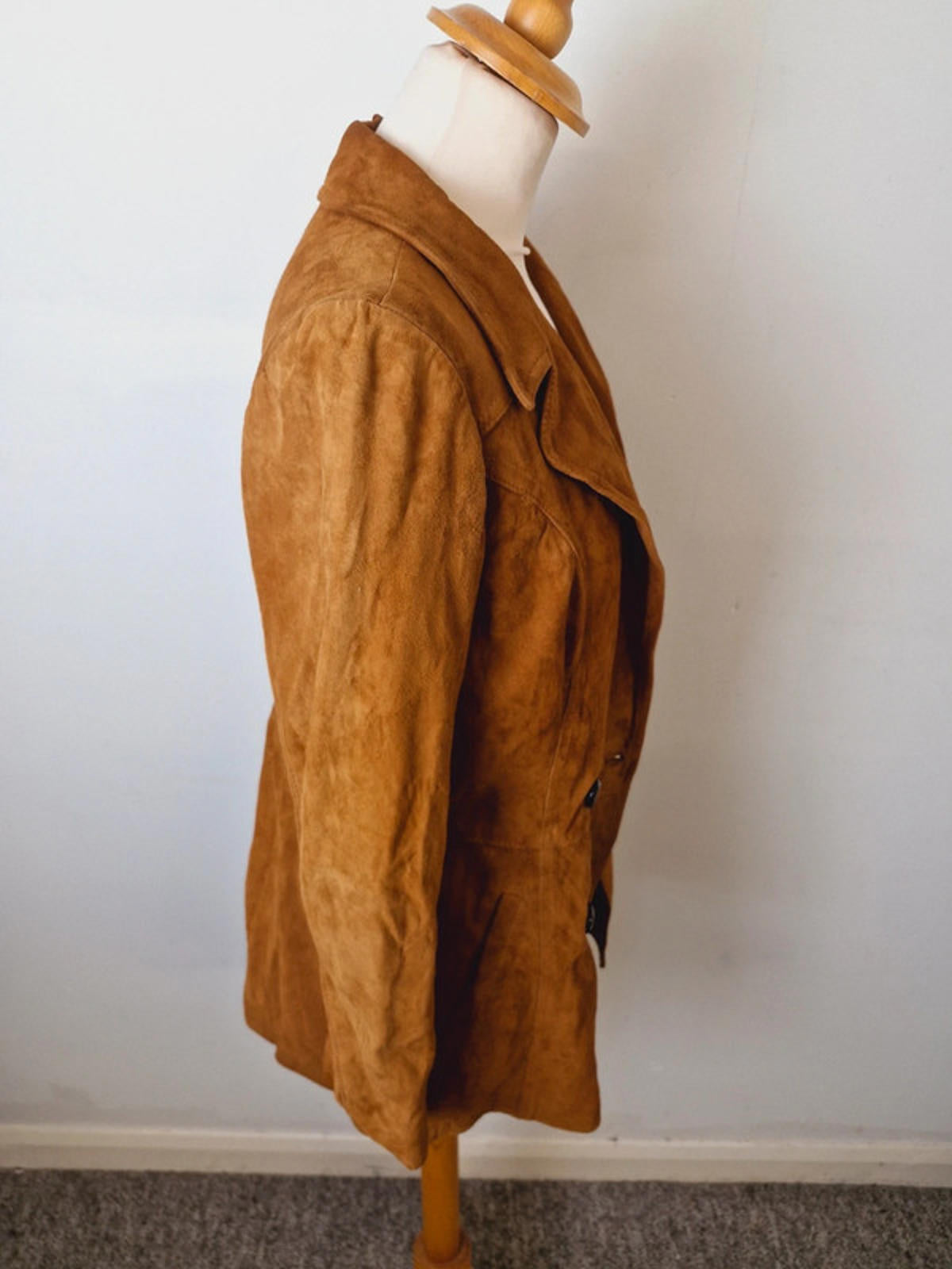 Womens Vintage 1970s 70s Tan Suede Leather Italian Jacket Blazer Coat S