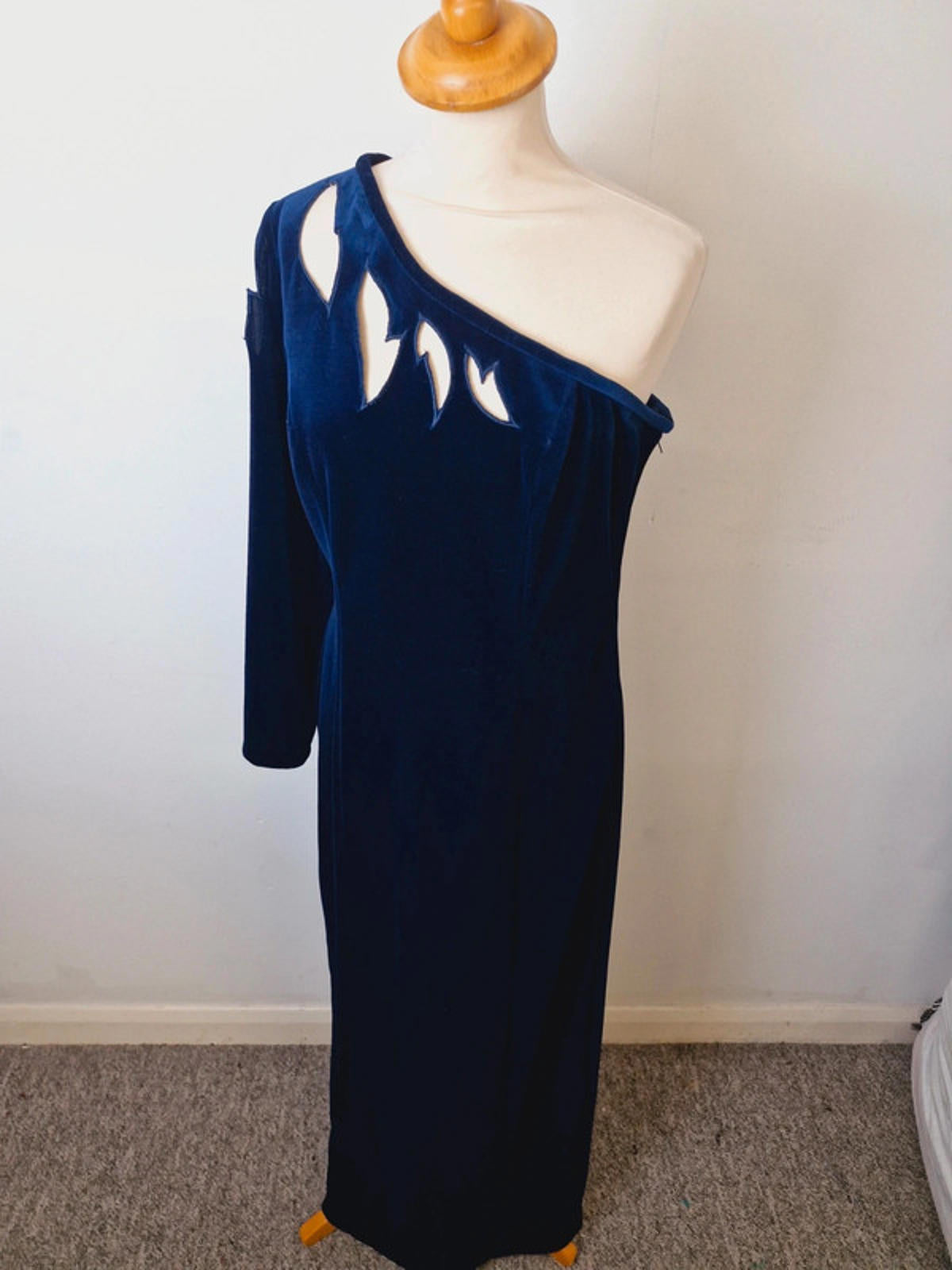 Womens Vintage One Shoulder Long Maxi Velvet Dress L