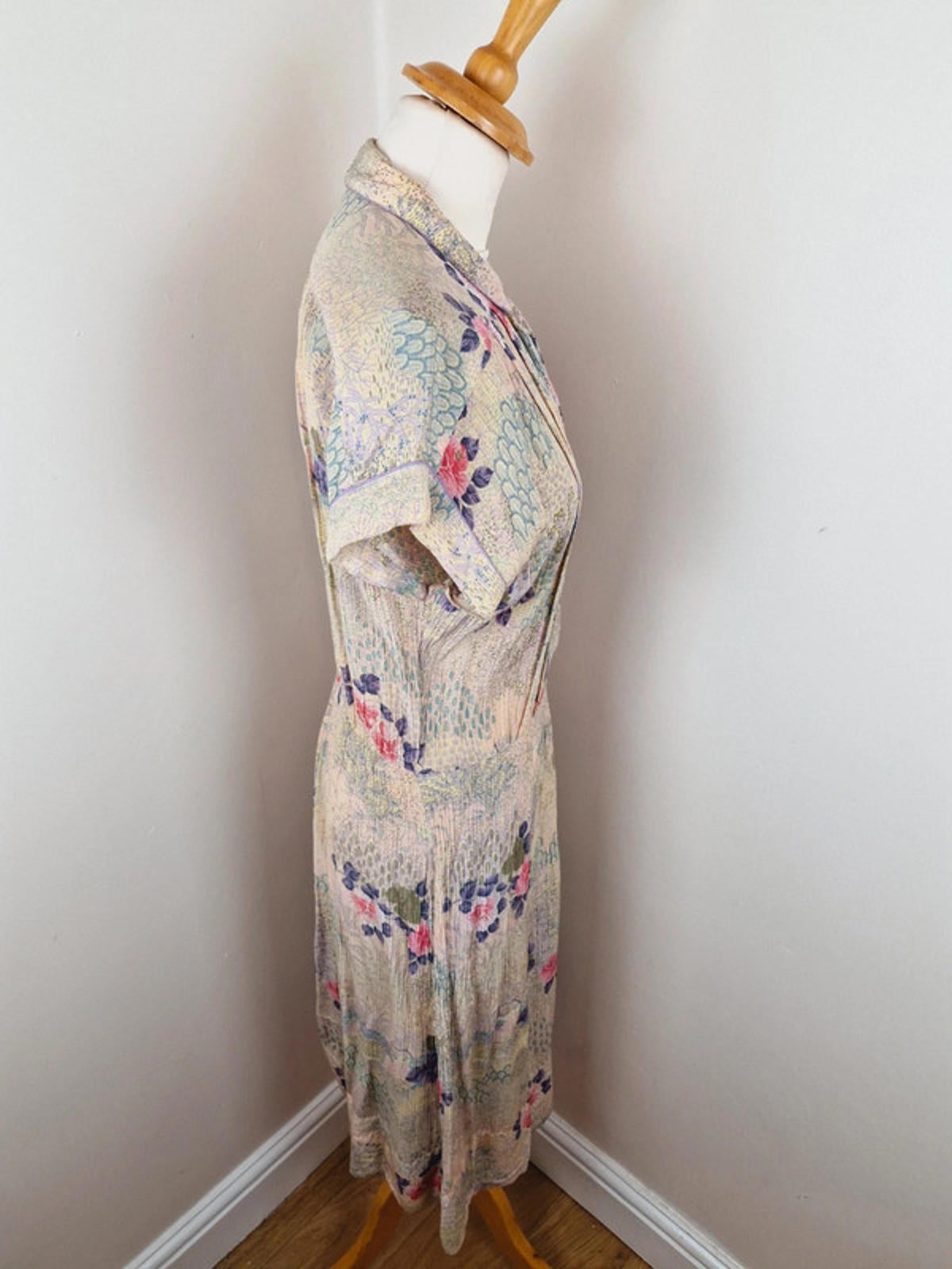 Womens Vintage 1940s 40s Midi Dress Shirtdress Floral S M