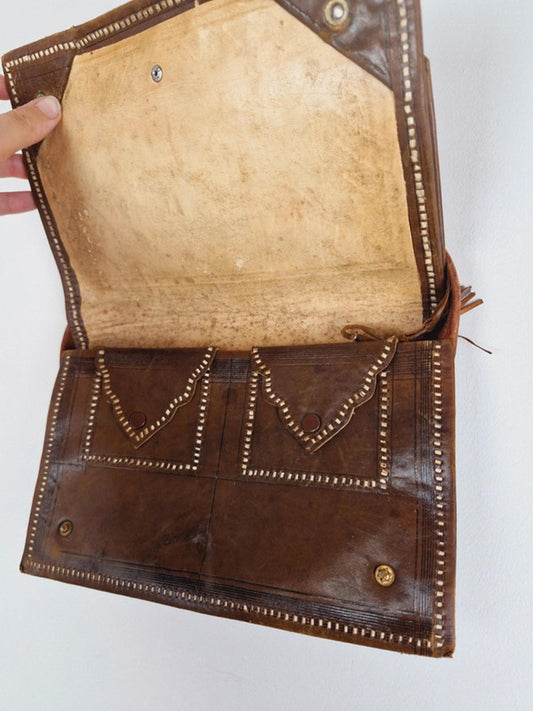 Womens Vintage 1950s 50s Leather Tooled Handbag Bag Unusual