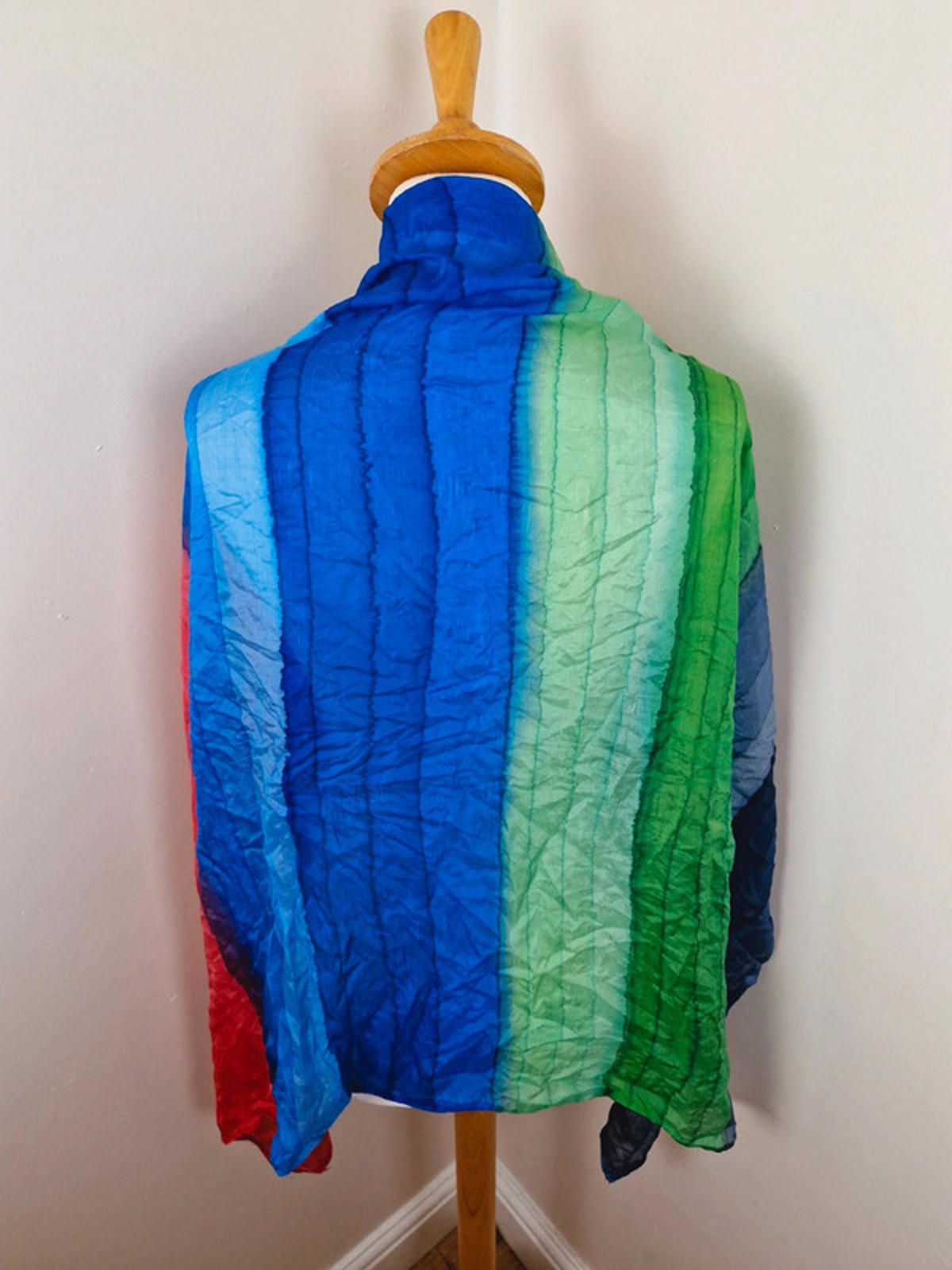 Womens Vintage Multicoloured Silk Large Scarf Shawl Striped