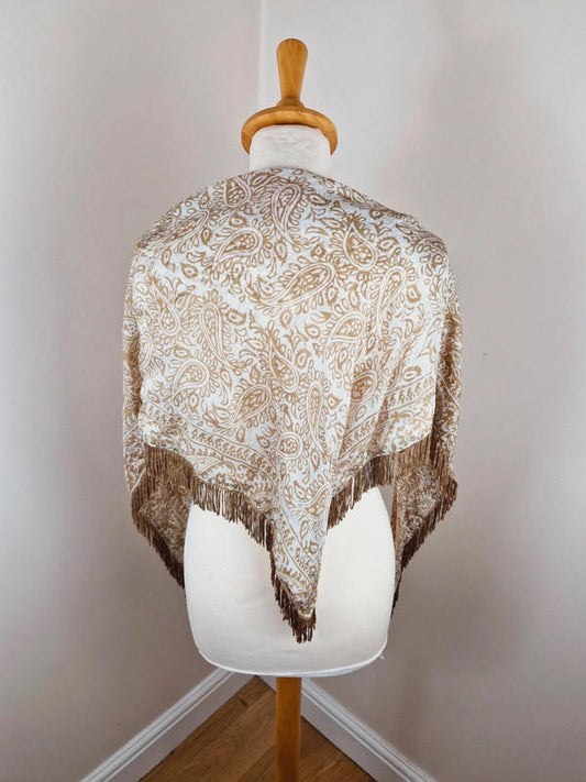 Fringed Beige Triangle Scarf Shawl