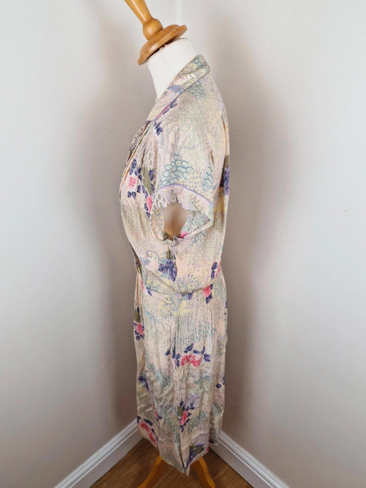 Womens Vintage 1940s 40s Midi Dress Shirtdress Floral S M