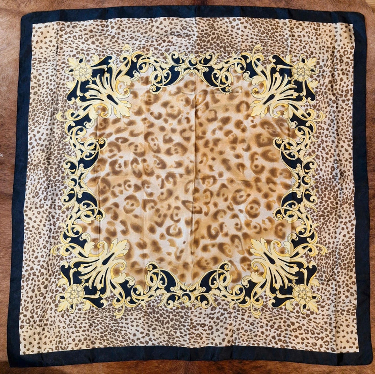 Womens Vintage Leopard Animal Print Square Scarf Satin