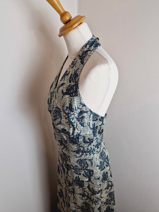 Vintage 1970s 70s Long Maxi Dress Handmade Halterneck Boho Summer UK12 M