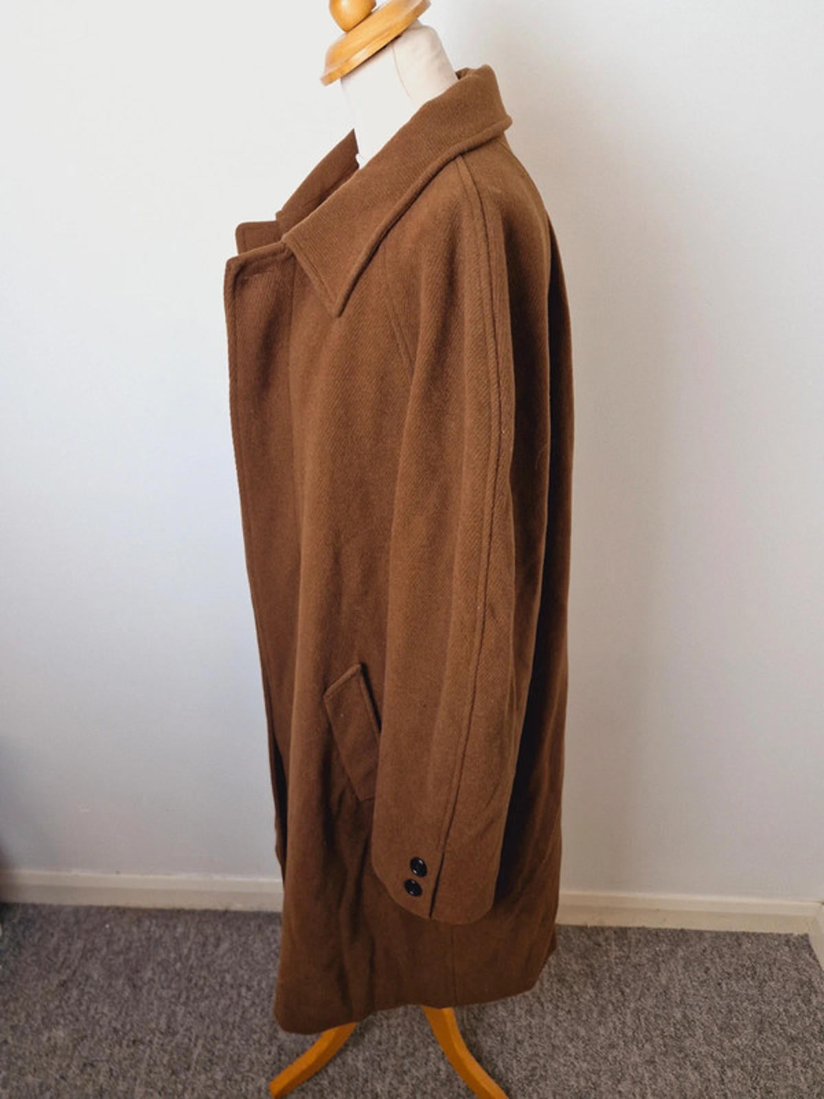 Womens Vintage Long Coat Jacket Brown Retro 1970s L