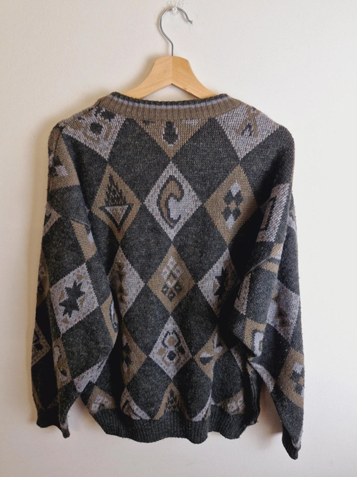 Mens Vintage Retro Round Neck Jumper Sweater XL