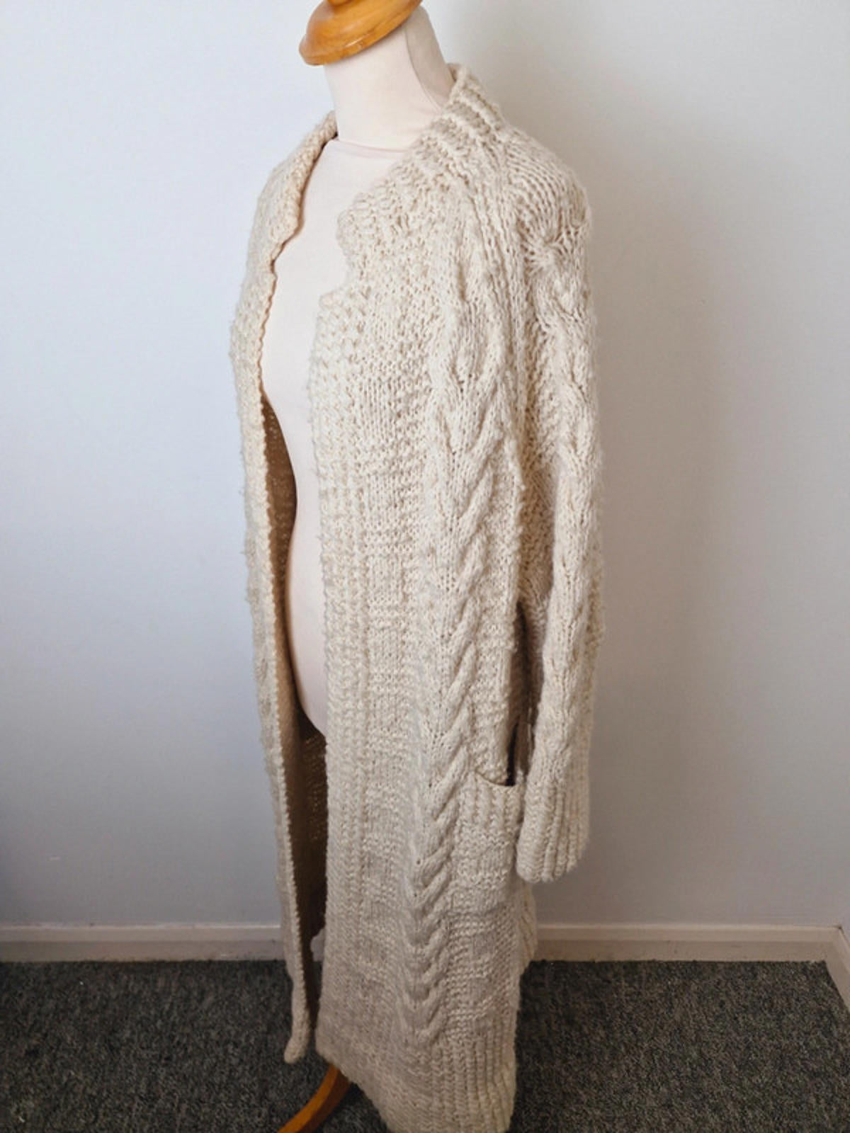 1970s Handknitted Cardigan Coat L UK16