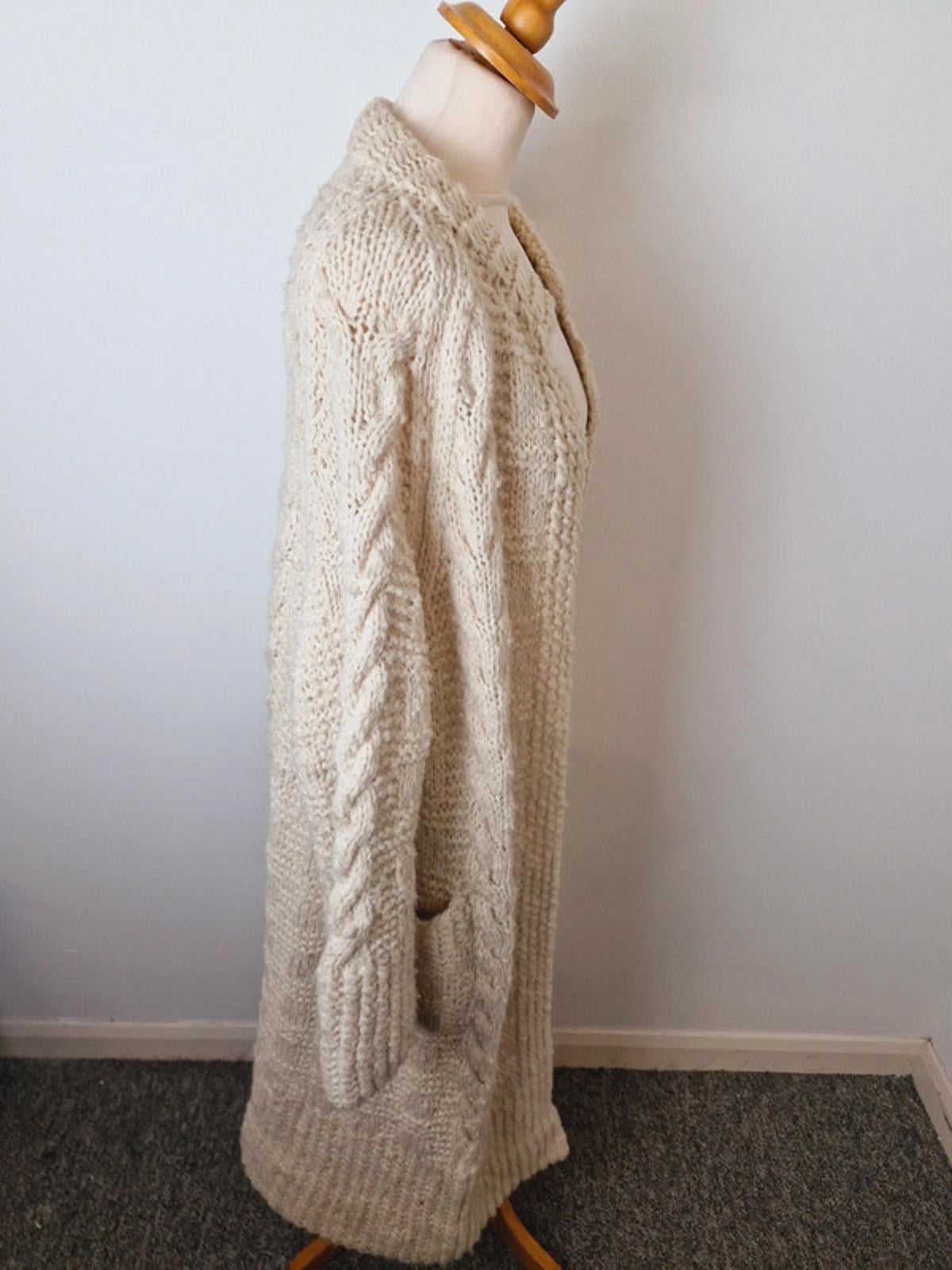 1970s Handknitted Cardigan Coat L UK16