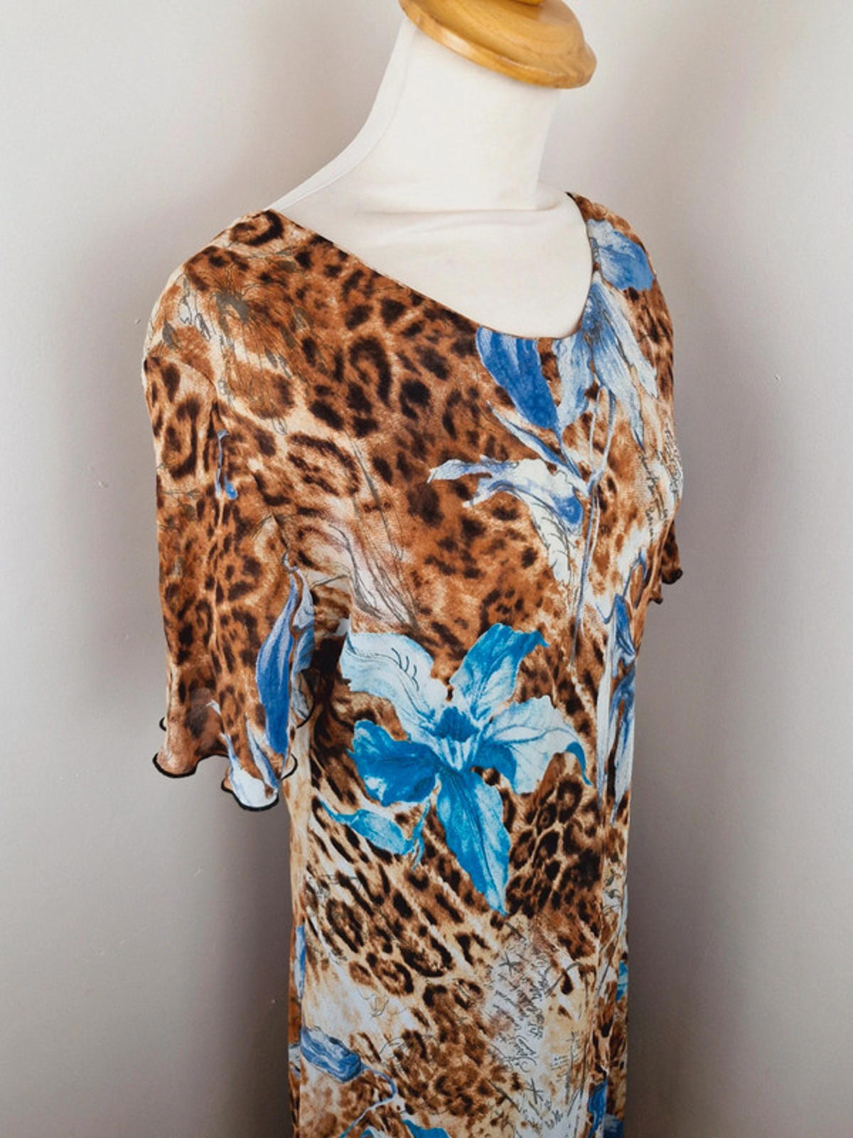 Womens Vintage 90s Long Midi Maxi Slip Dress Leopard Print Viscose L