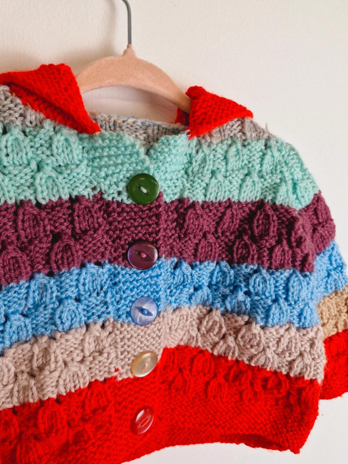 Vintage Kids Baby Girls Handknitted Cardigan Hoody Jumper 18 Months 2 Years