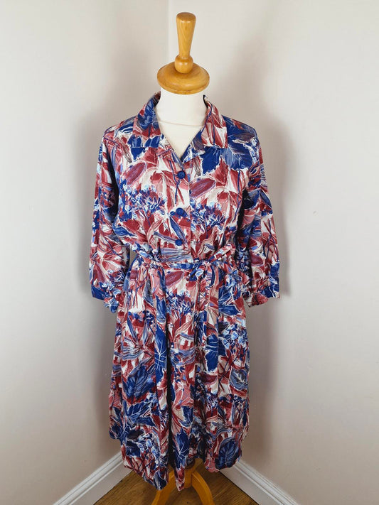 Womens Vintage Midi Handmade Dress Shirtdress Aline Long Sleeve Fit Flare S M