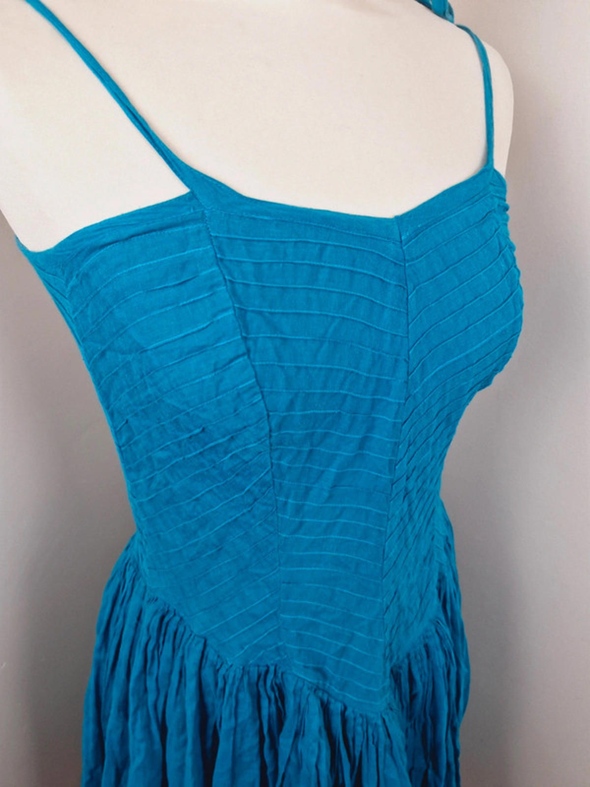 Womens Vintage 1970s 70s Indian Cotton Strappy Boho Turquoise Dress XS