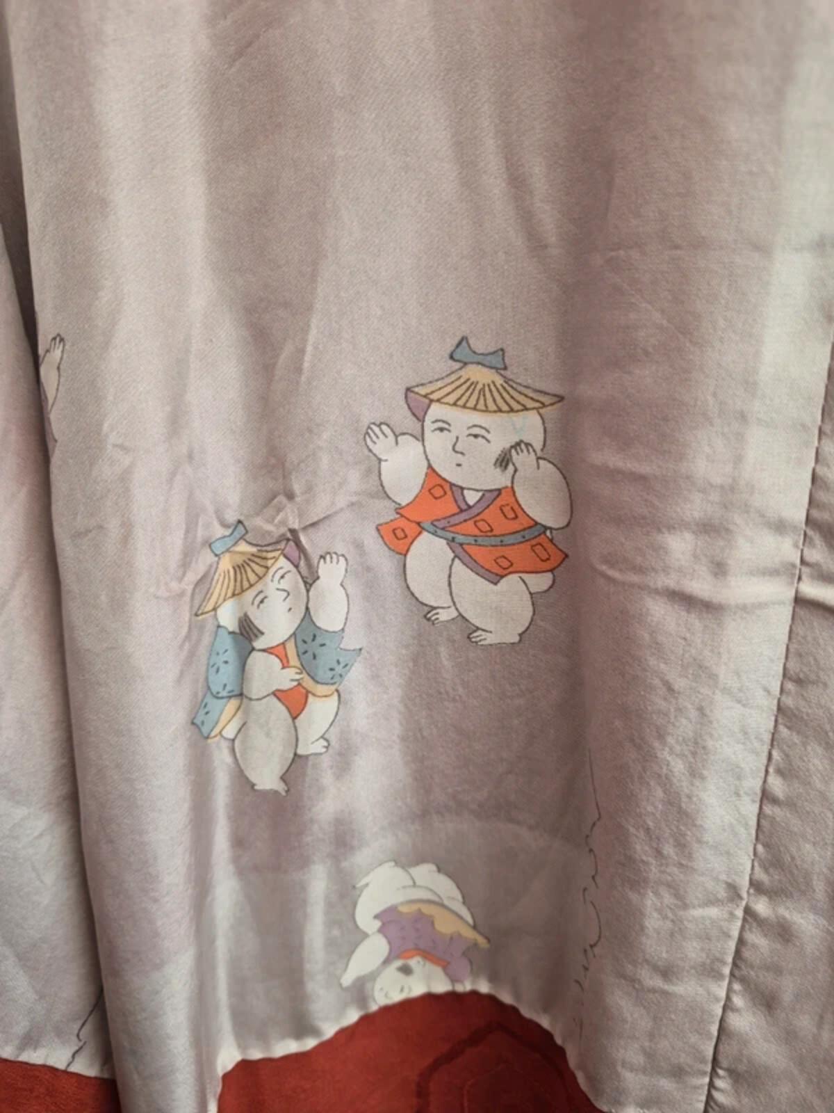 Vintage Silk Short Kimono Japanese Jacket Top Orange Wide Sleeve UK12 M