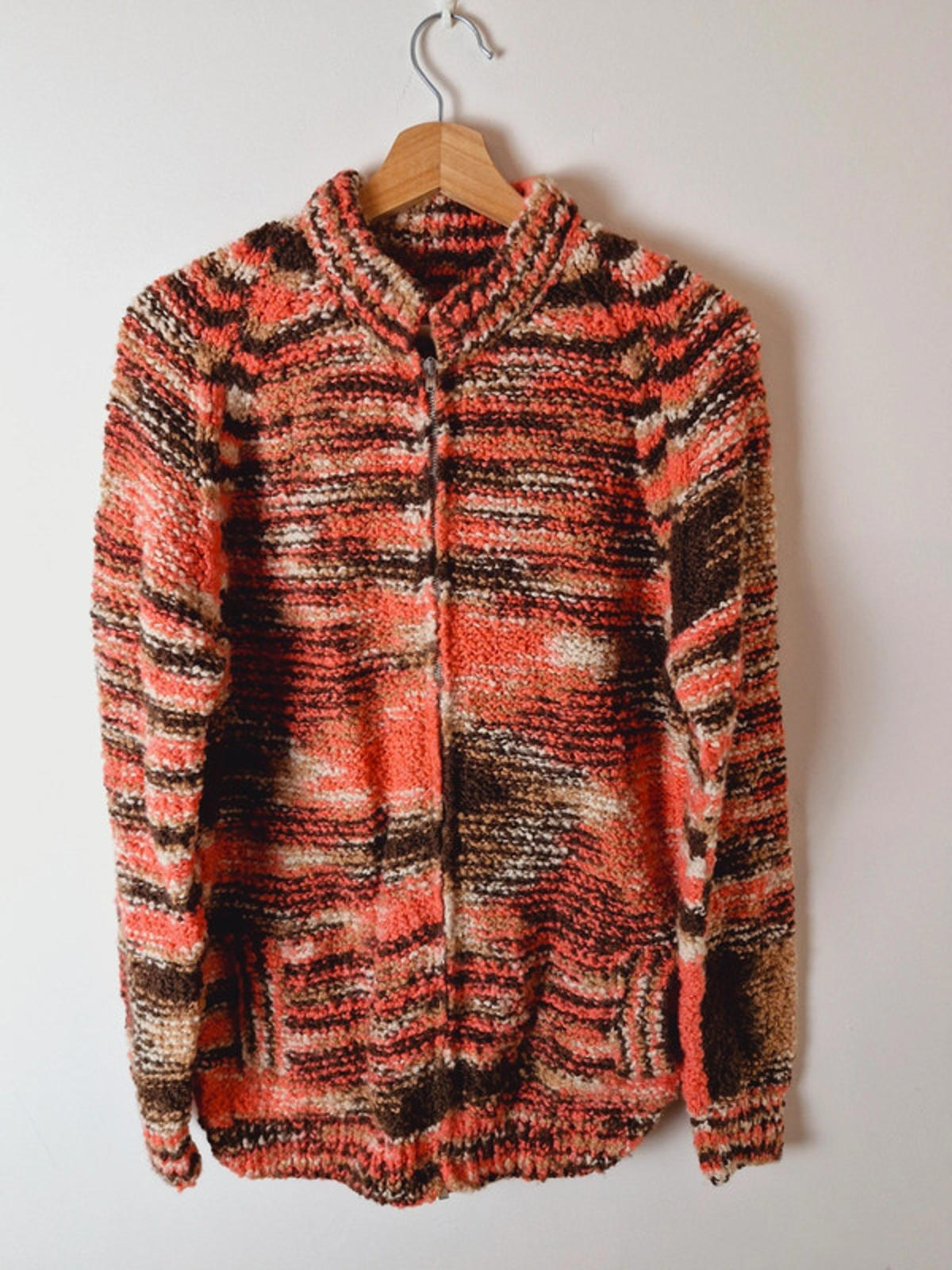 Womens Vintage Handknitted Knitted Zip Up Cardigan Jacket Jumper UK14