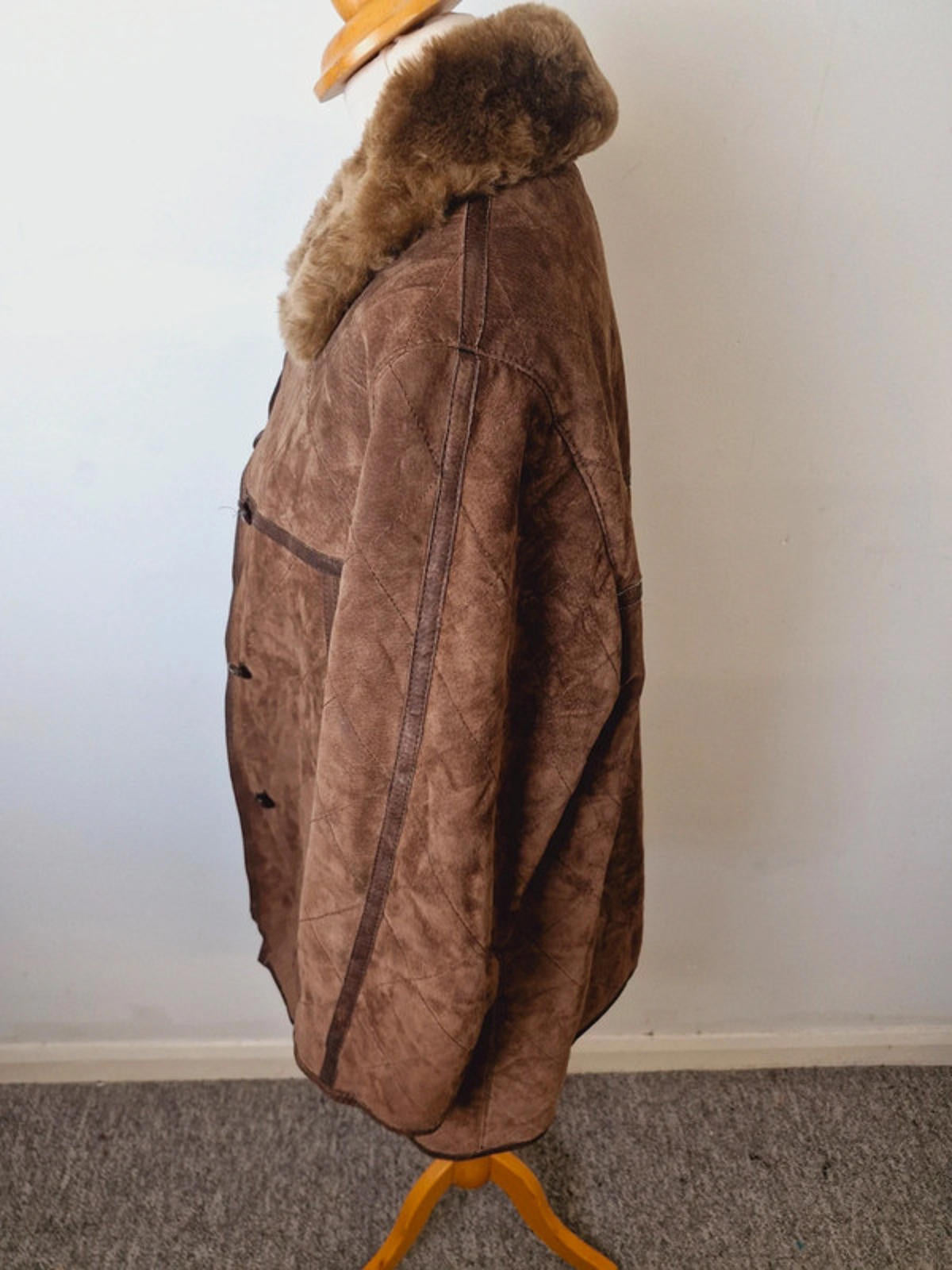 Womens Vintage Suede Leather Brown Quilted Jacket Coat M