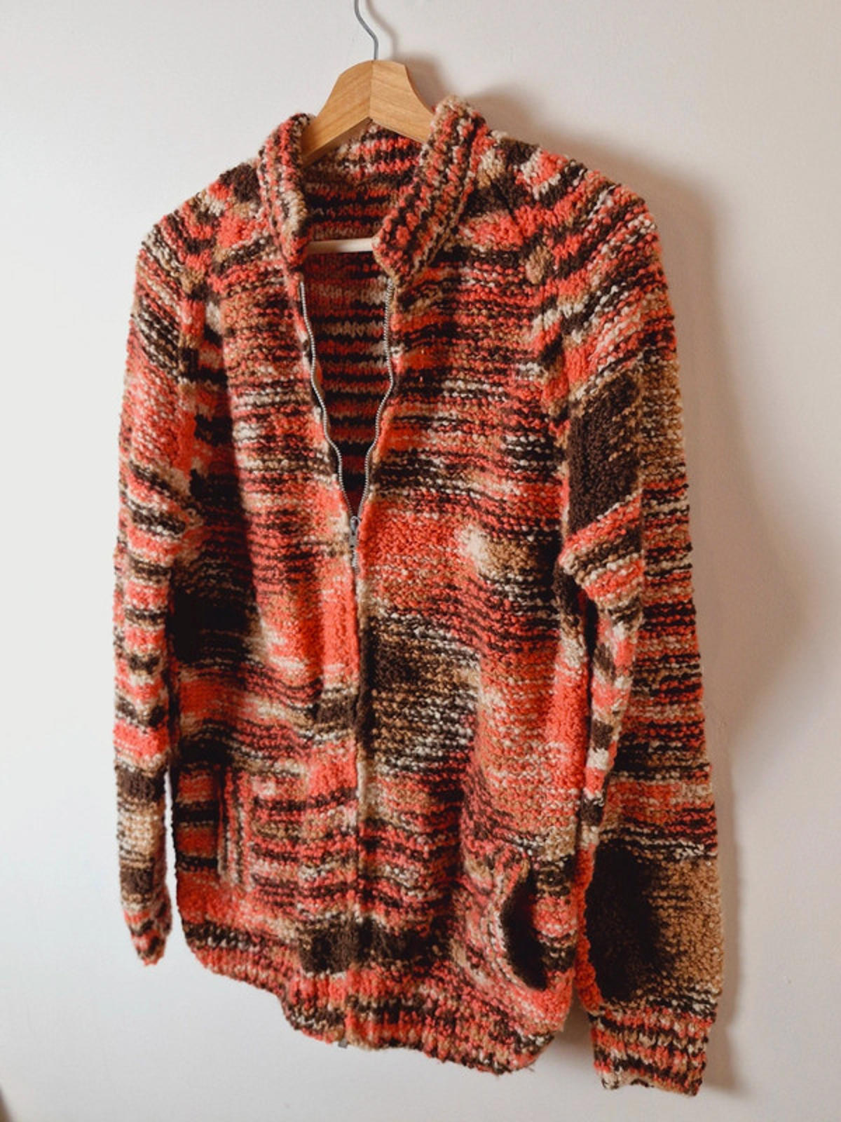 Womens Vintage Handknitted Knitted Zip Up Cardigan Jacket Jumper UK14