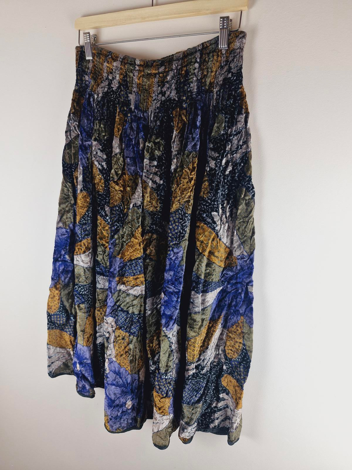 Velvet Patchwork Midi Skirt M