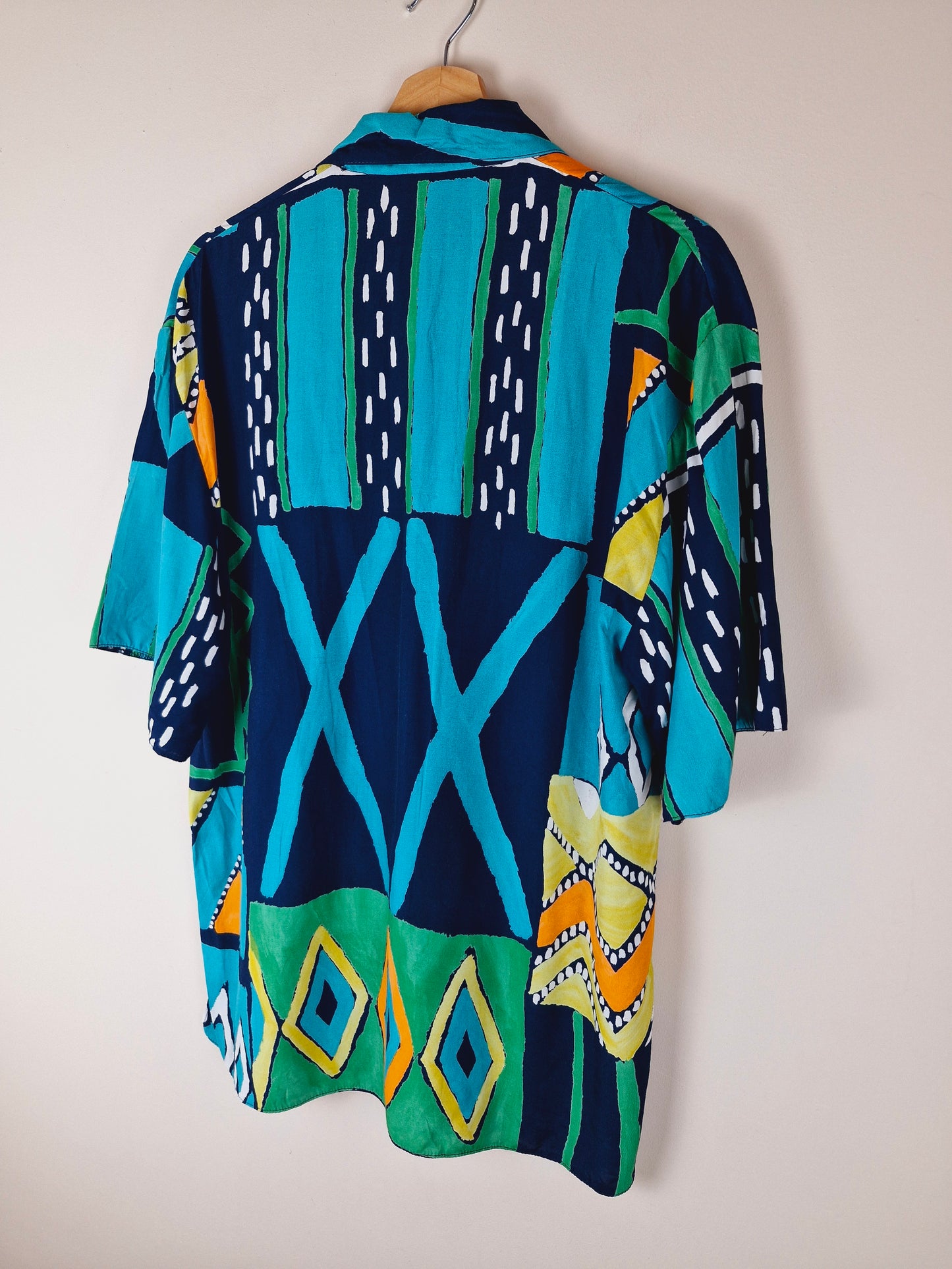 Vintage 90s Funky Summer Viscose Shirt Top XL