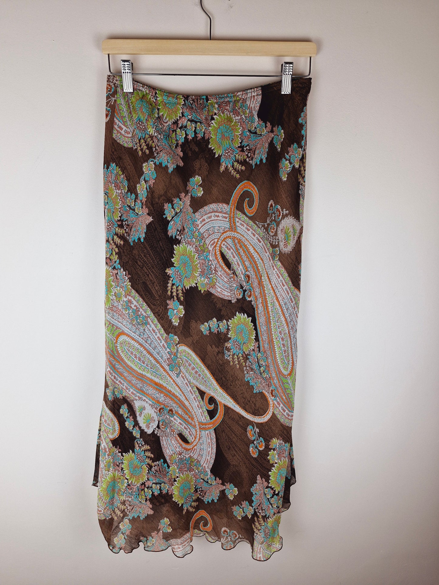 Womens 90s Long Boho Paisley Slip Skirt L