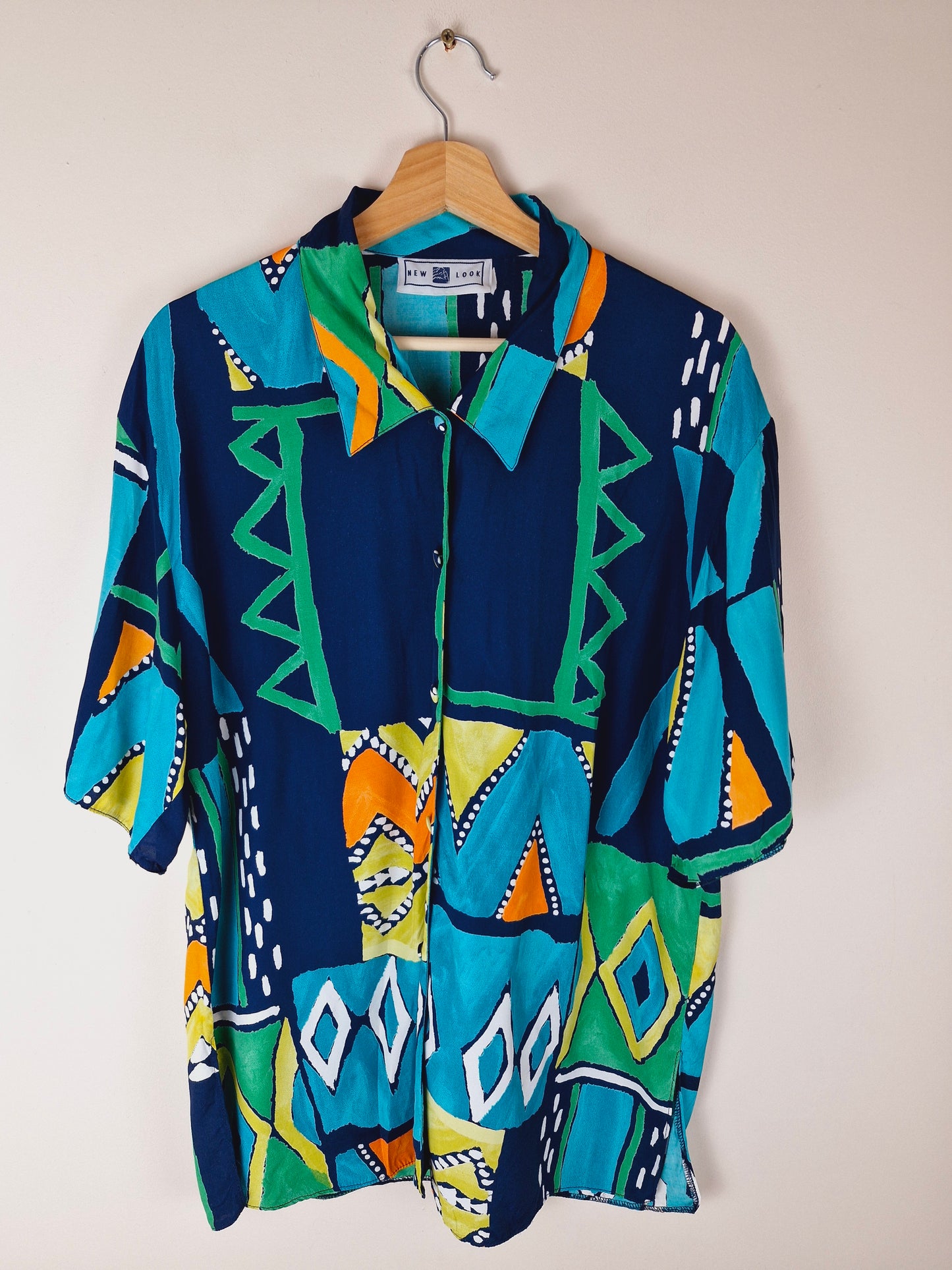 Vintage 90s Funky Summer Viscose Shirt Top XL