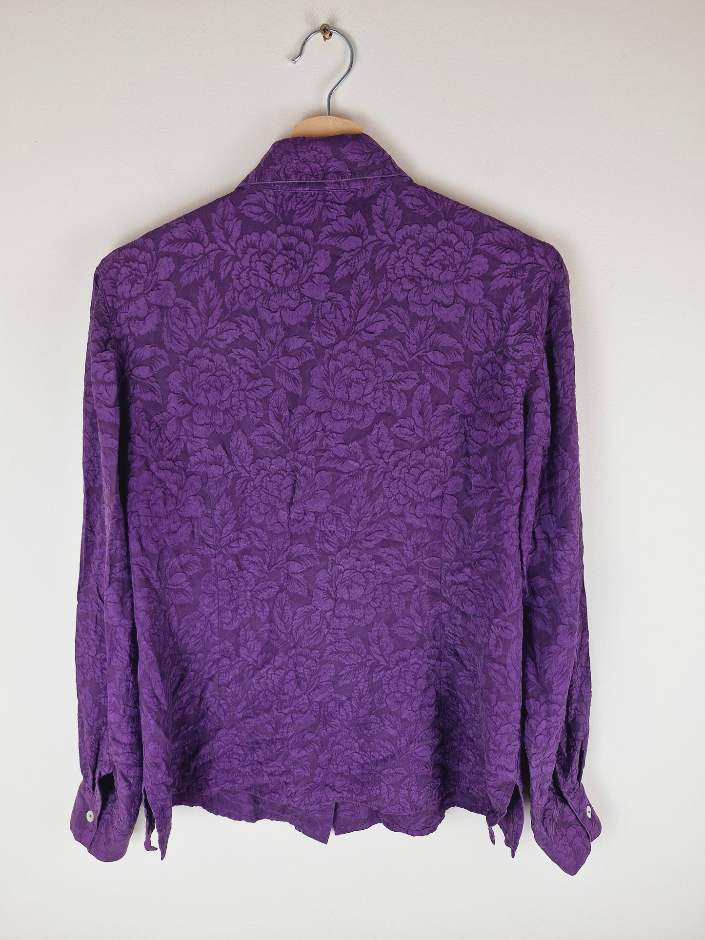 Vintage 90s Purple Silk Long Sleeve Shirt M