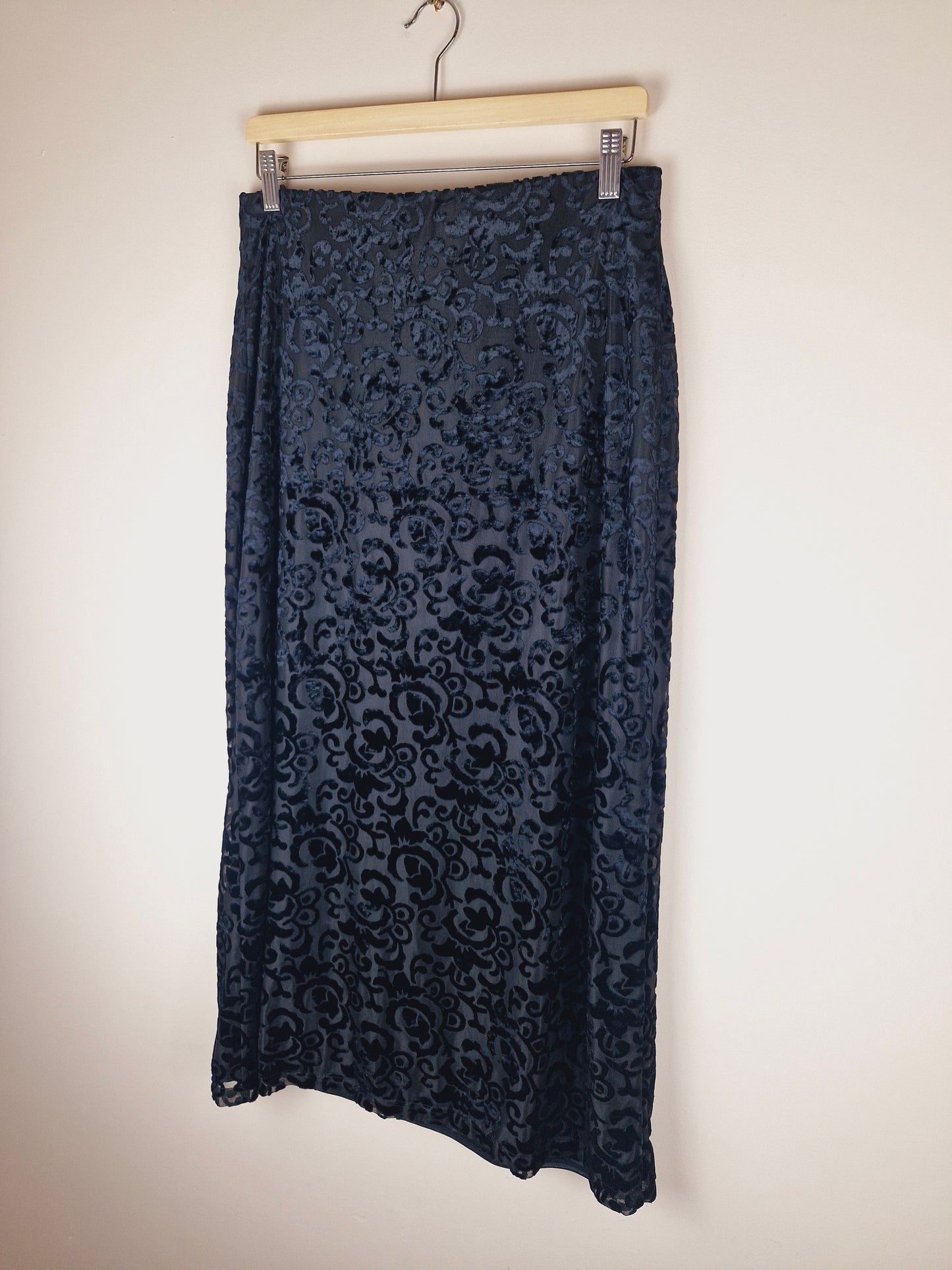 Vintage 90s Velvet Black Slip Skirt S M