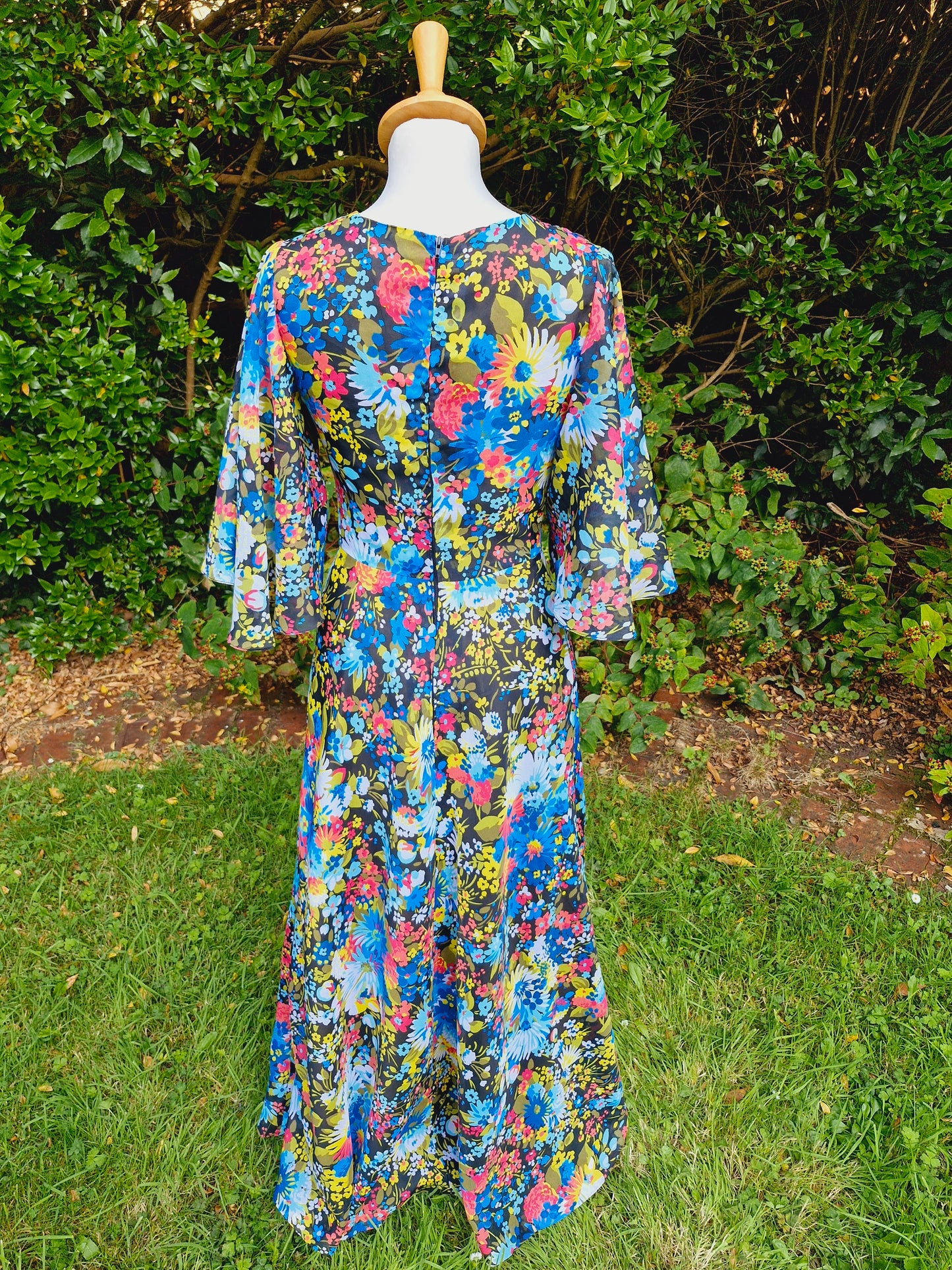 Vintage 1970s Handmade Flared Sleeve Maxi Dress XS