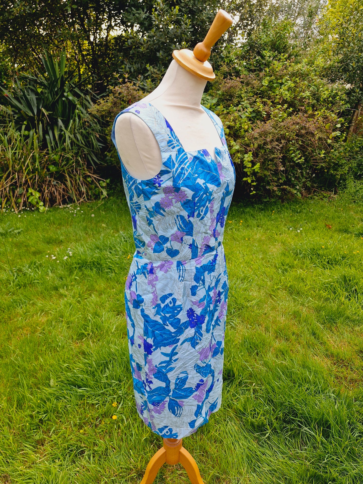 Vintage Thai Silk Blue Shift Dress S