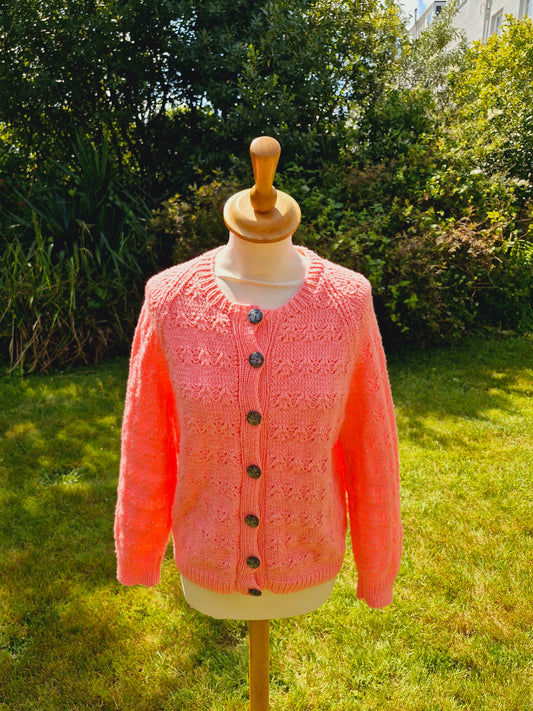 Handknitted Pink Vintage Cardigan Jumper Sweater L