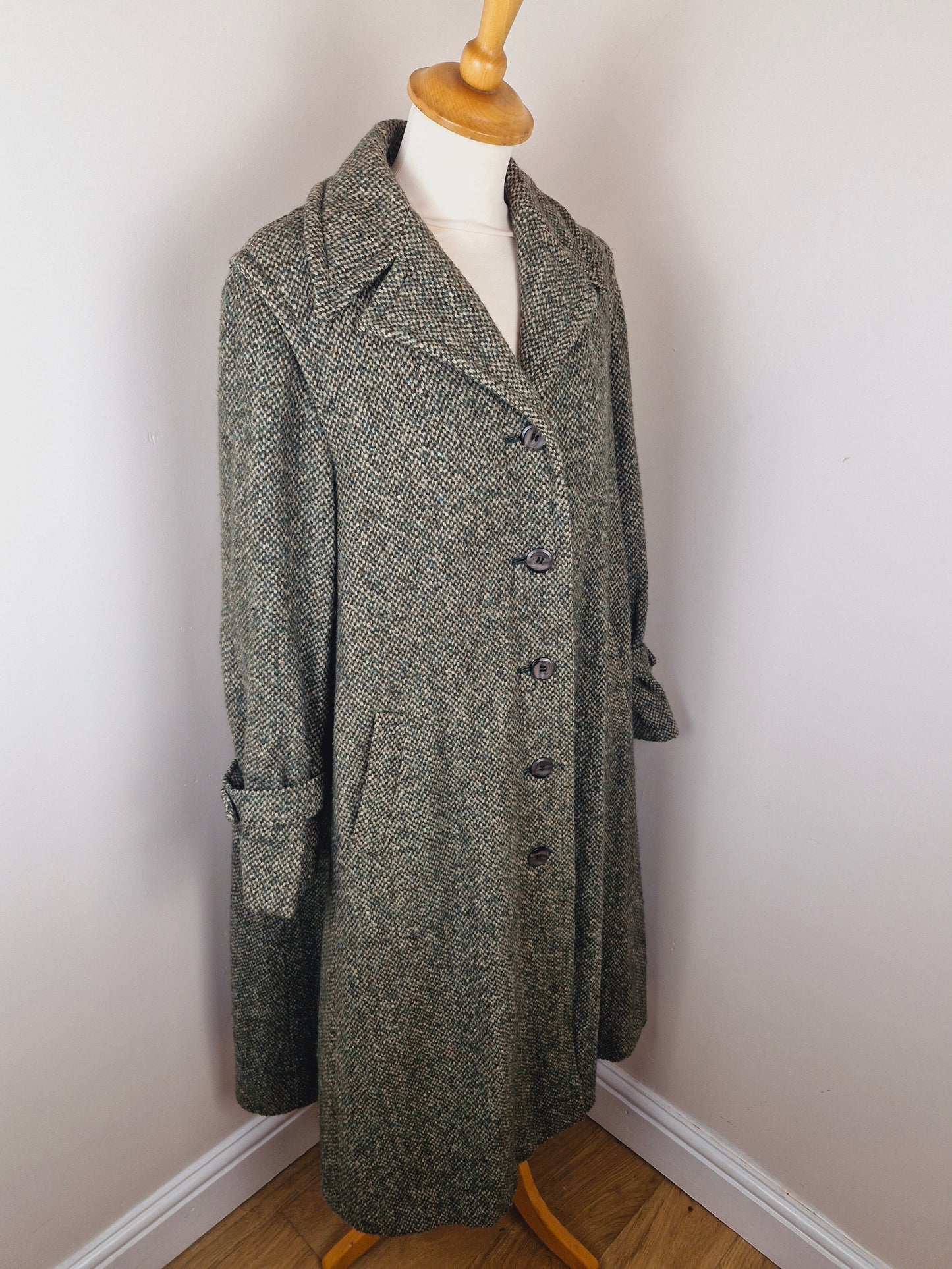 Vintage 1960s Long Wool Blend Coat L