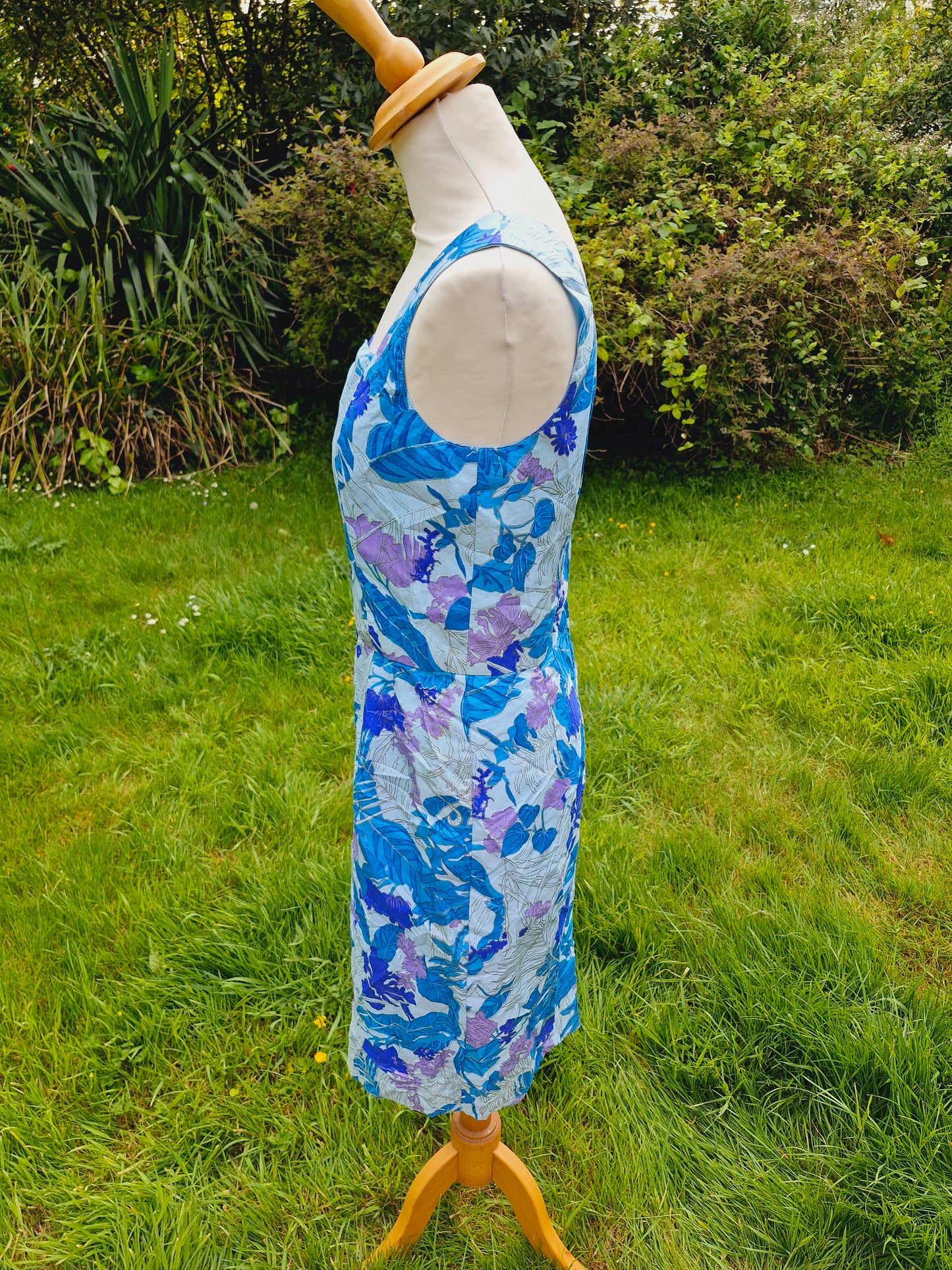 Vintage Thai Silk Blue Shift Dress S